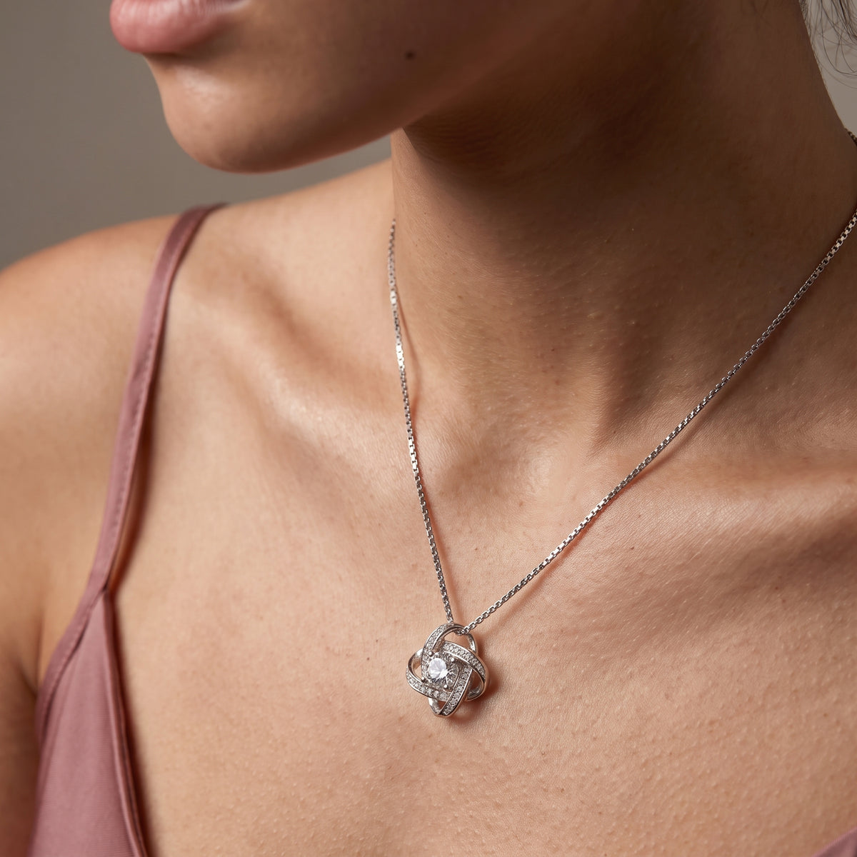 Moissanite Love Knot Necklace | Sterling Silver Pendant for Women | 2 or 3 Carat