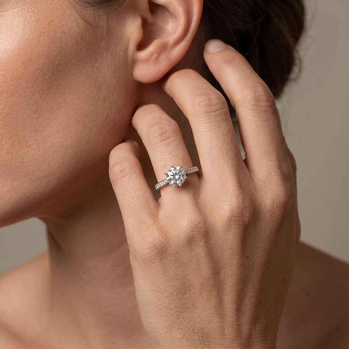Classic Halo Round Cut Moissanite Engagement Ring | Sterling Silver | D Color VVS1
