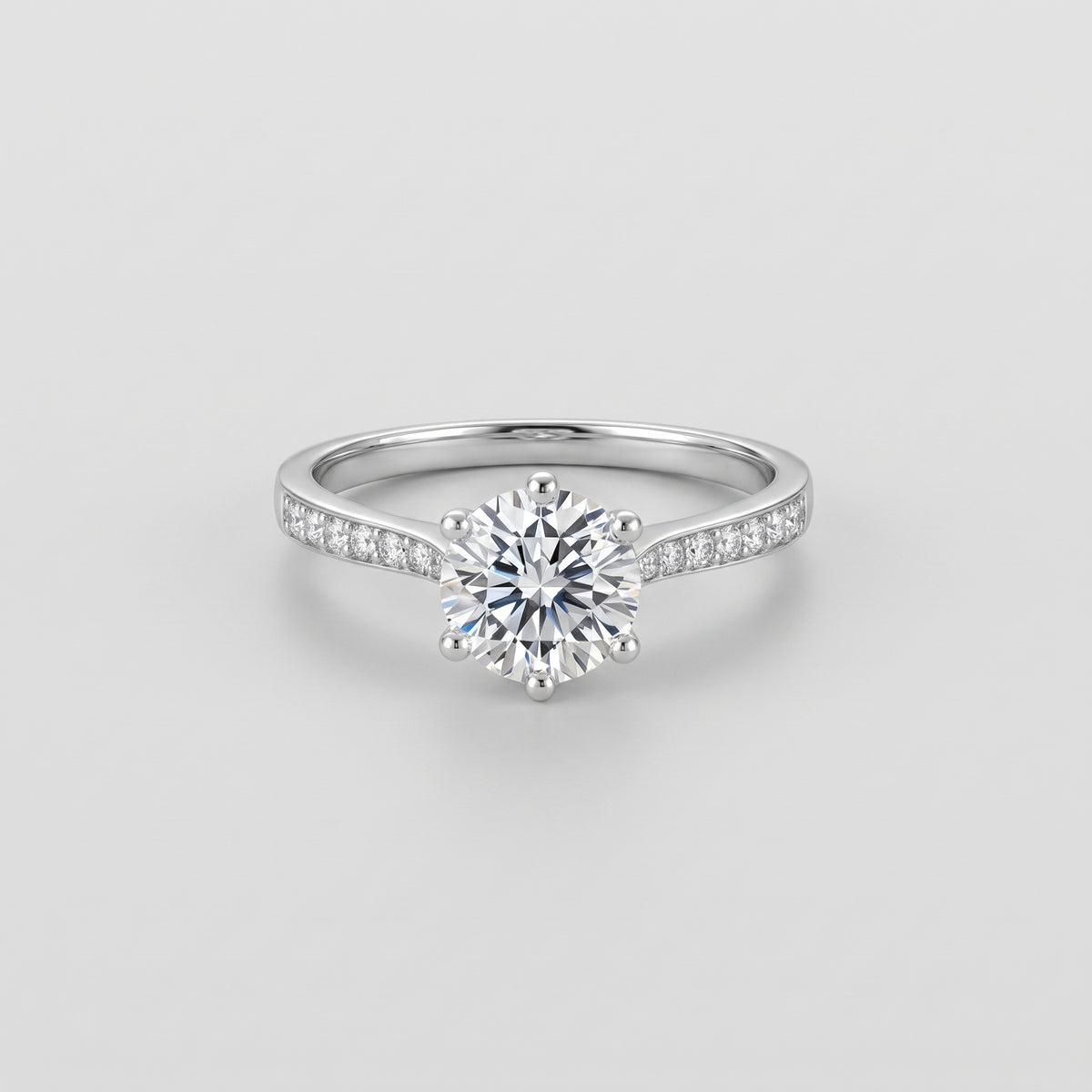 Classic Halo Round Cut Moissanite Engagement Ring | Sterling Silver | D Color VVS1