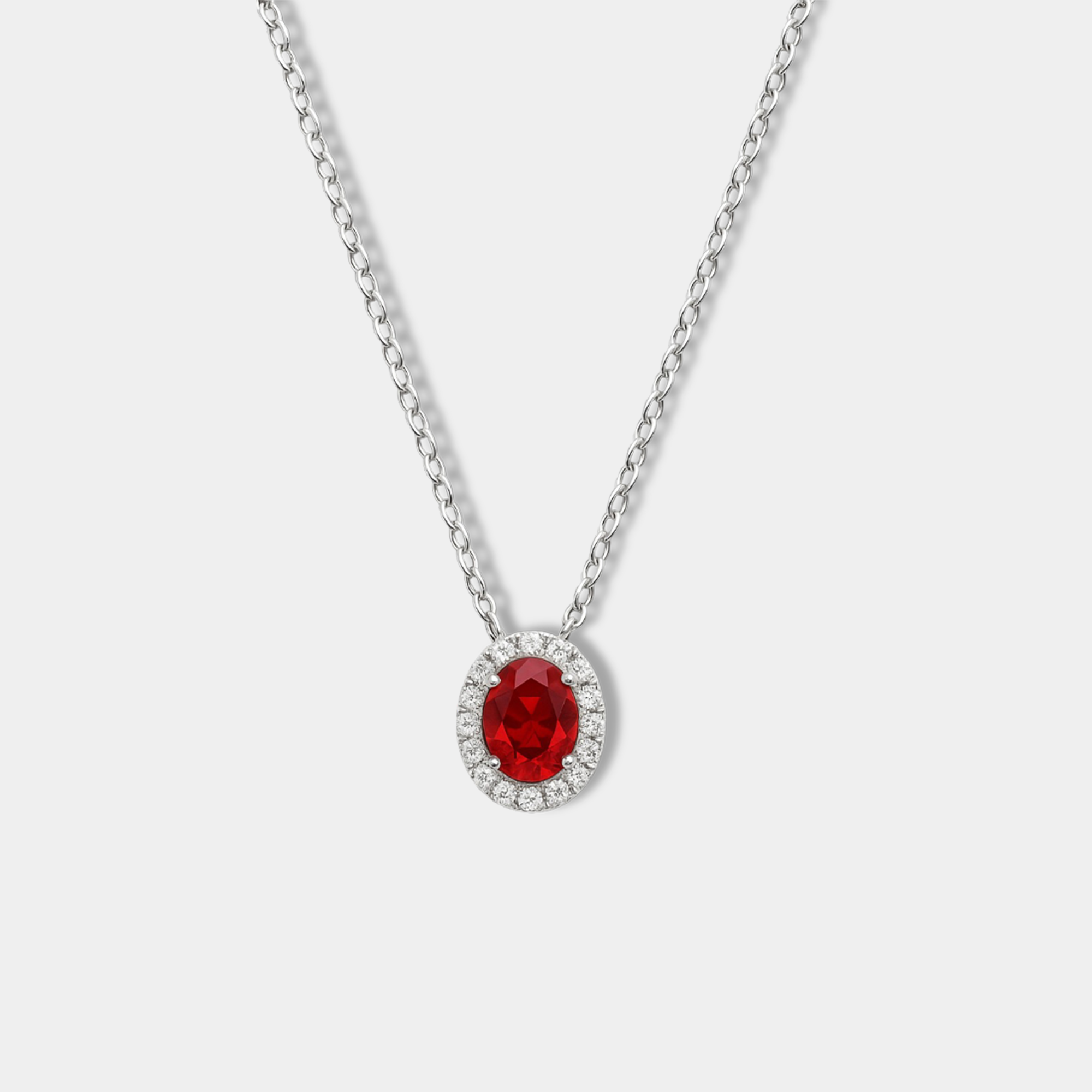 Ruby and Diamond Halo Necklace for Women