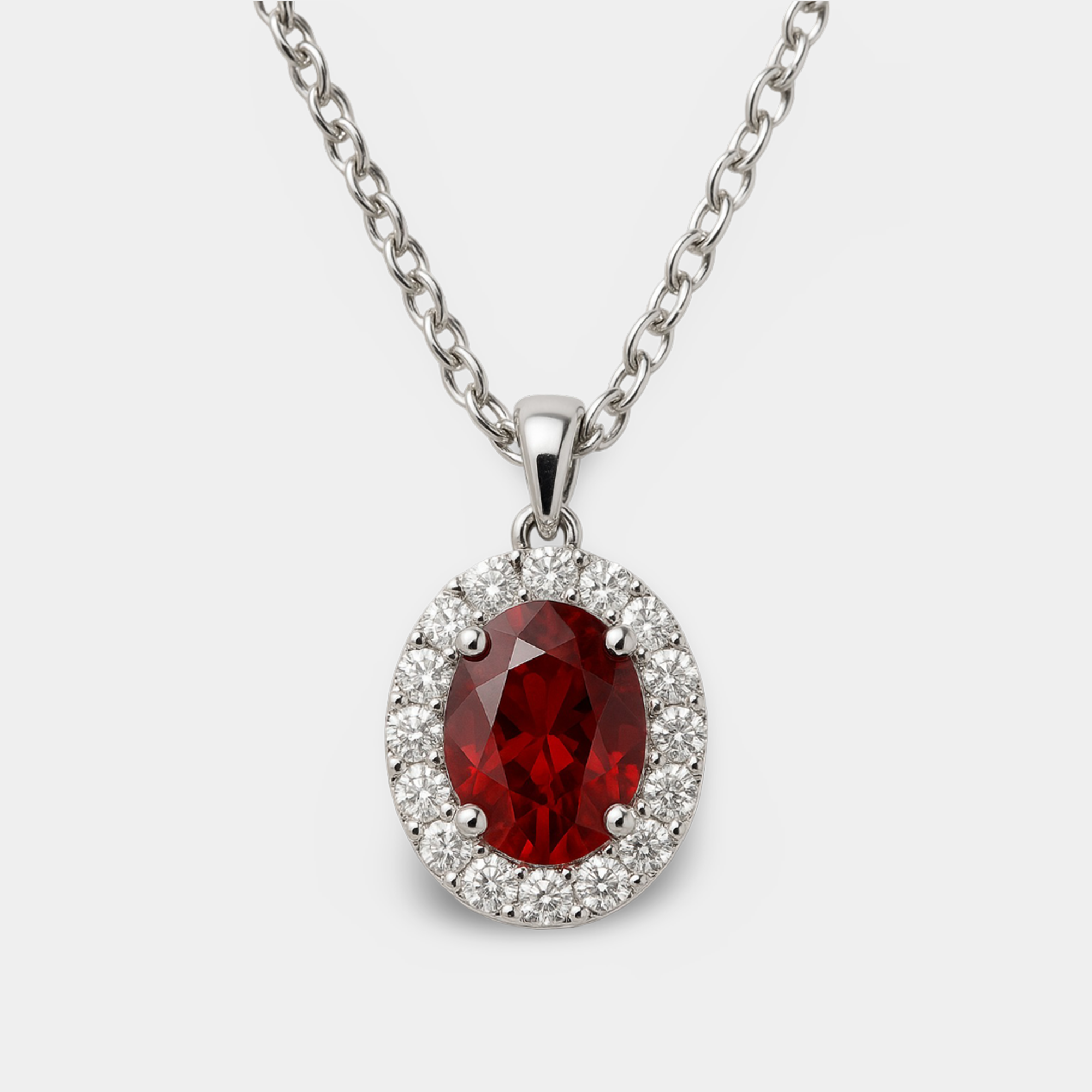 Ruby and Diamond Halo Necklace for Women