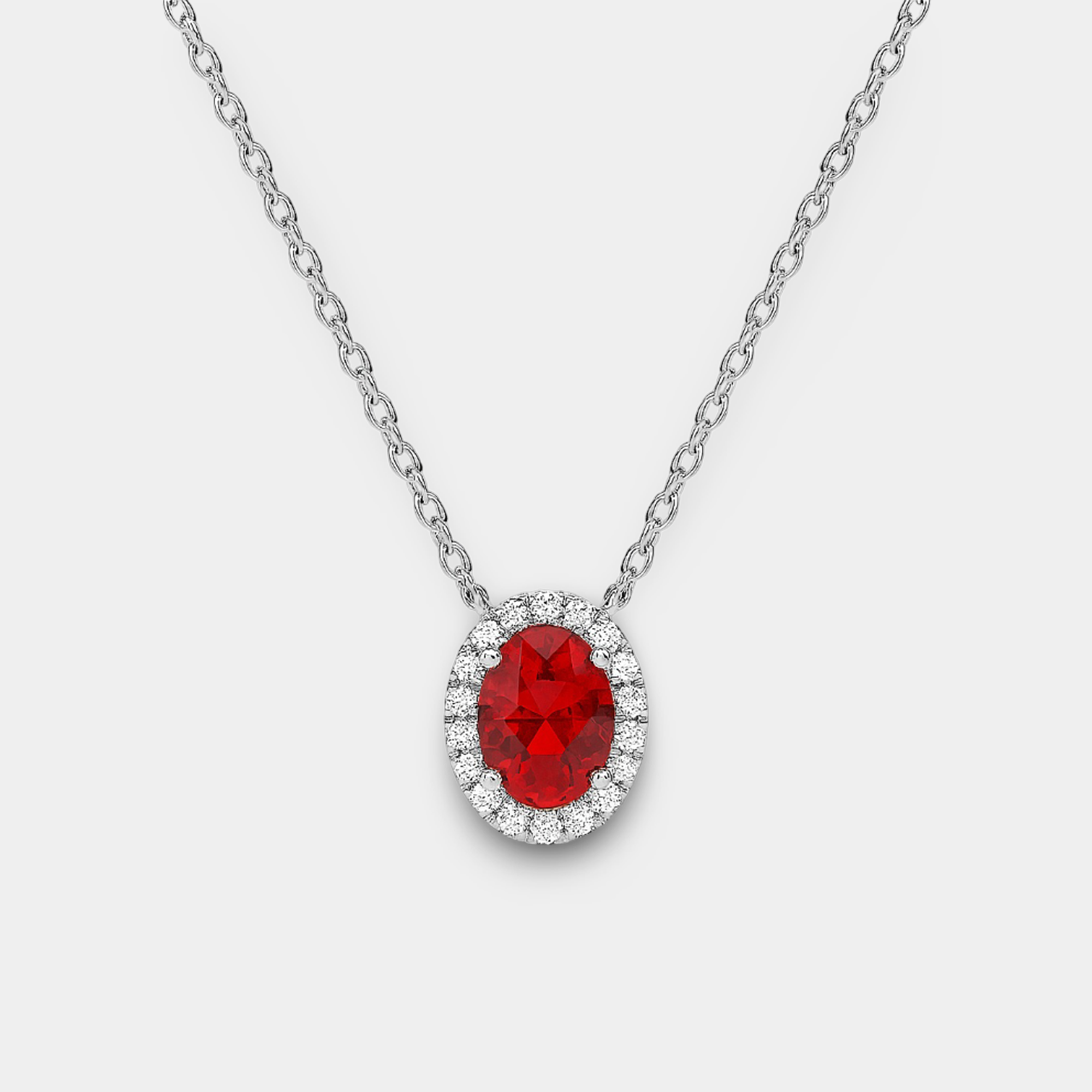 Ruby and Diamond Halo Necklace for Women