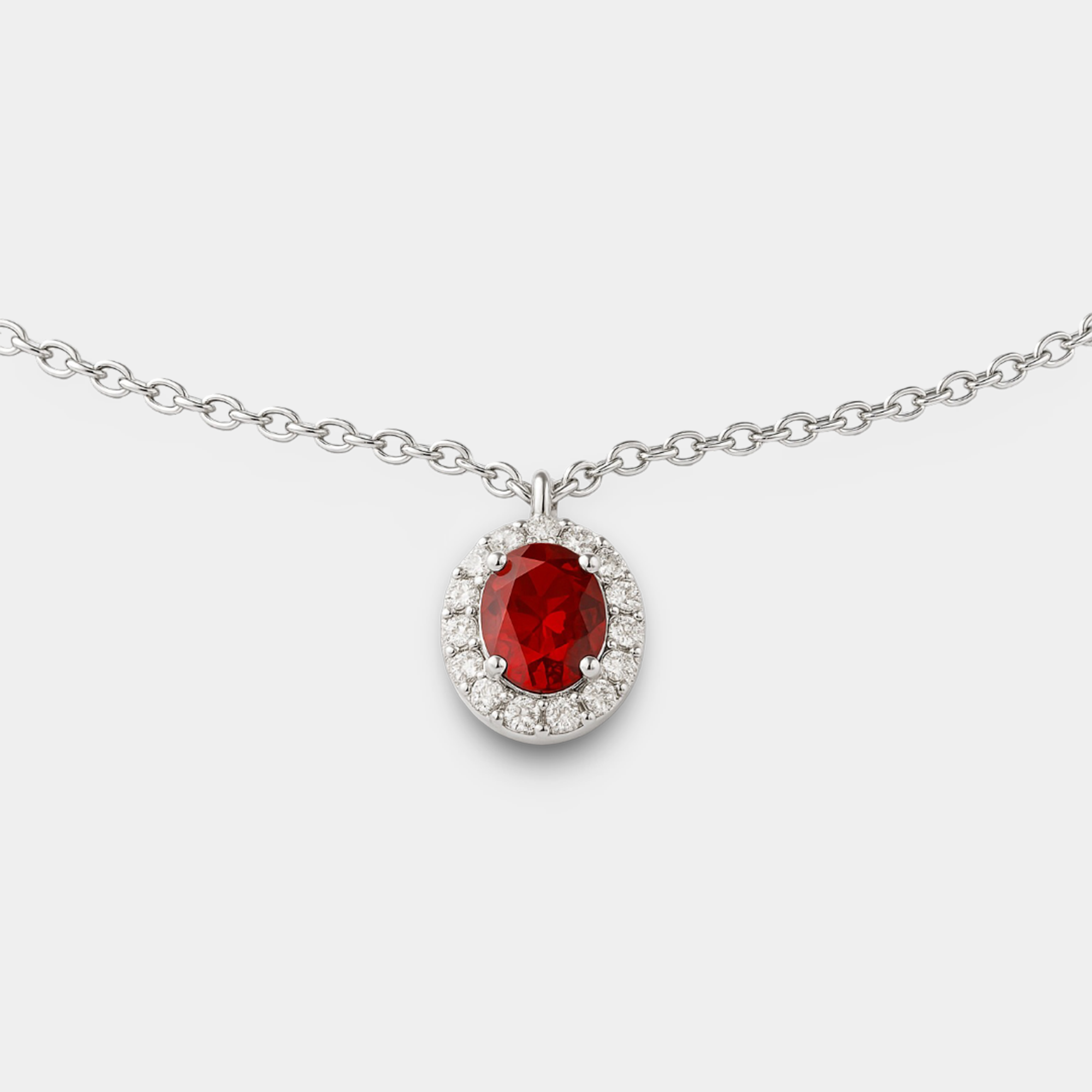 Ruby and Diamond Halo Necklace for Women