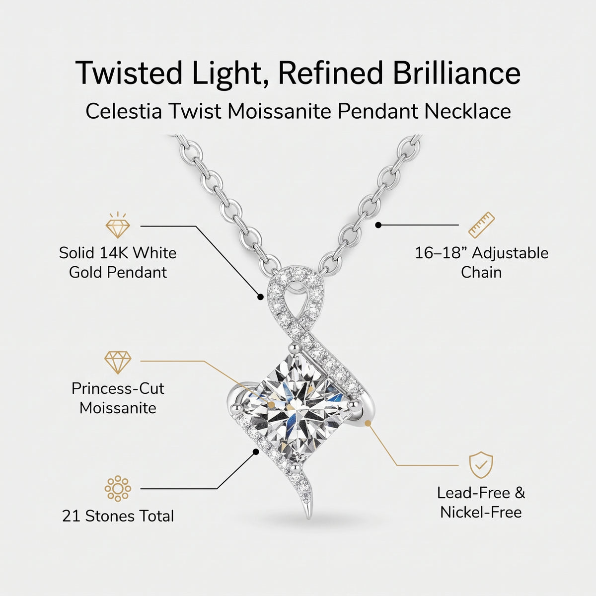 Collar Colgante de Moissanita Celestia Twist