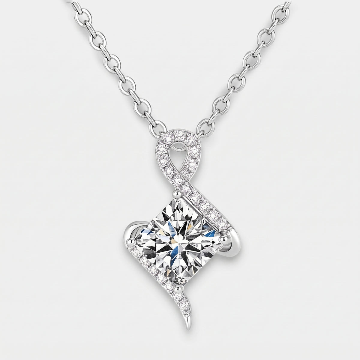 Celestia Twist Moissanite Pendant Necklace – 14K White Gold & Sterling Silver