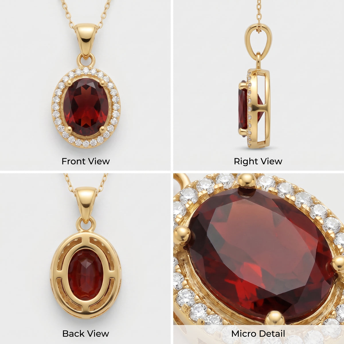 Aura Garnet Halo Pendant Necklace – January Birthstone 18K Gold Plated Silver