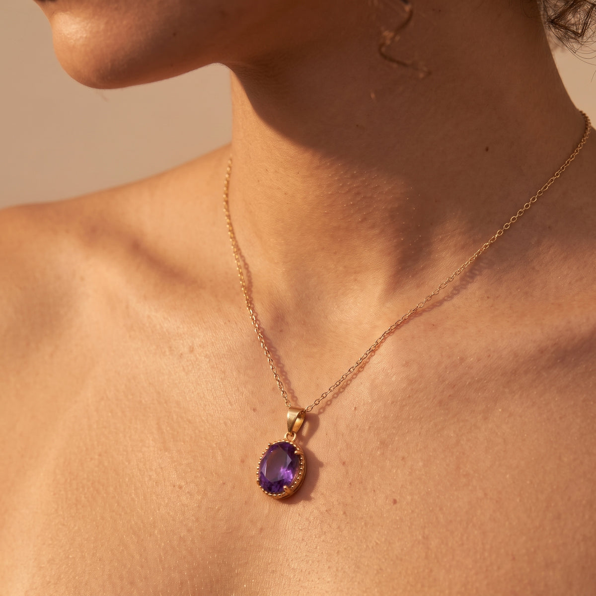 Lina Amethyst Oval Pendant Necklace – Gold-Plated Silver February Birthstone
