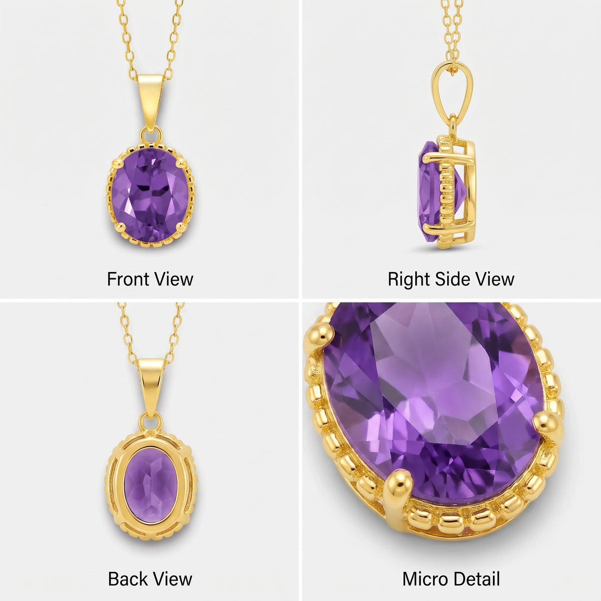 Lina Amethyst Oval Pendant Necklace – Gold-Plated Silver February Birthstone