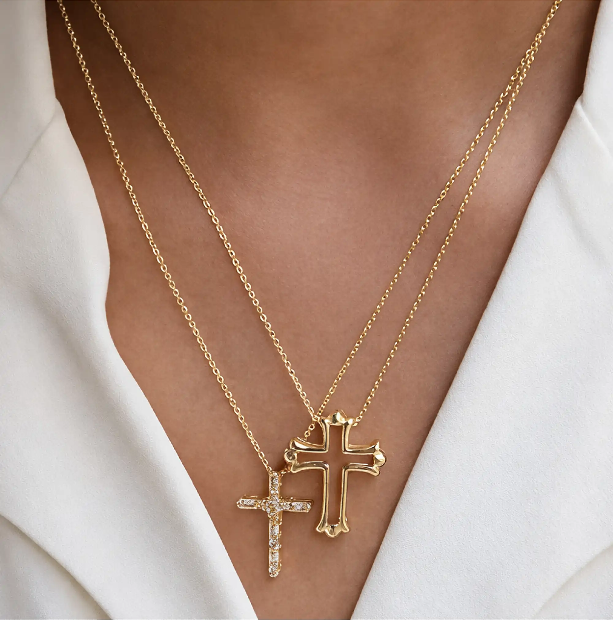 His and hers 14K gold plated matching faith cross necklace couples set from MH Elegance