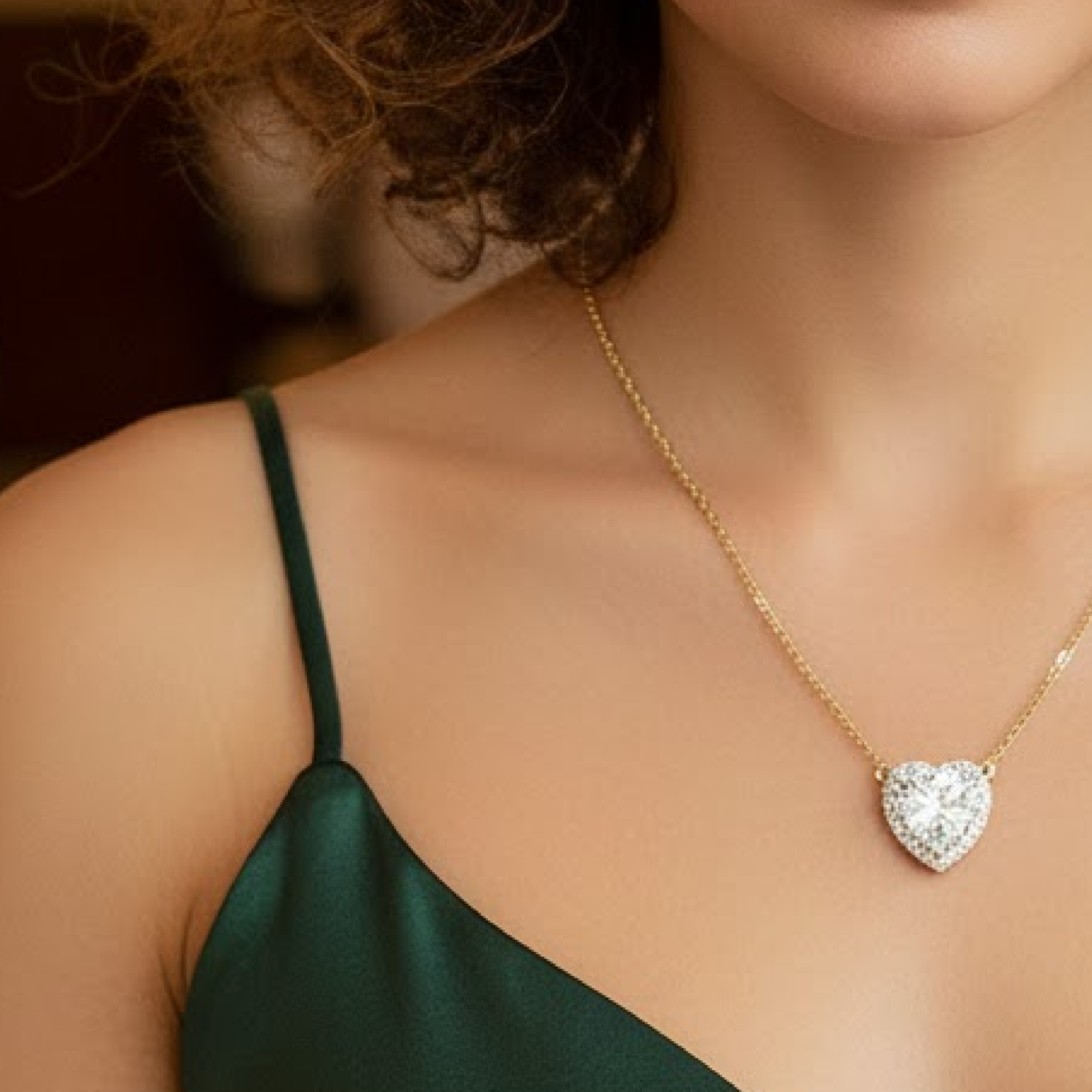 14K Gold Heart & Sword Couple Necklace Set | Matching Love Symbol Pendants - MH ELEGANCE - Close-up of 14K gold heart pendant with CZ sparkle from couple necklace set - Necklace