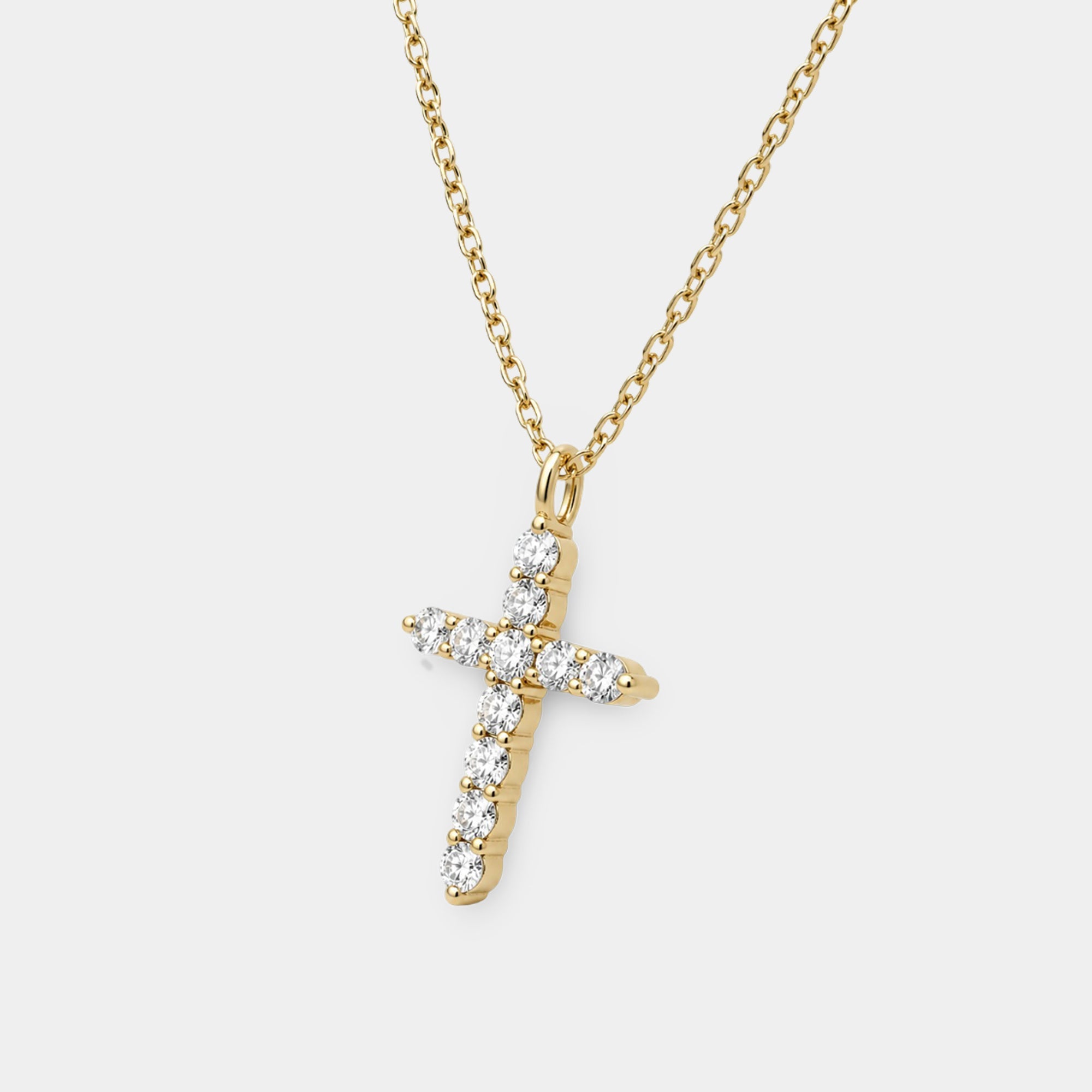 Gold plated CZ cross necklace with adjustable cable chain and lobster clasp
