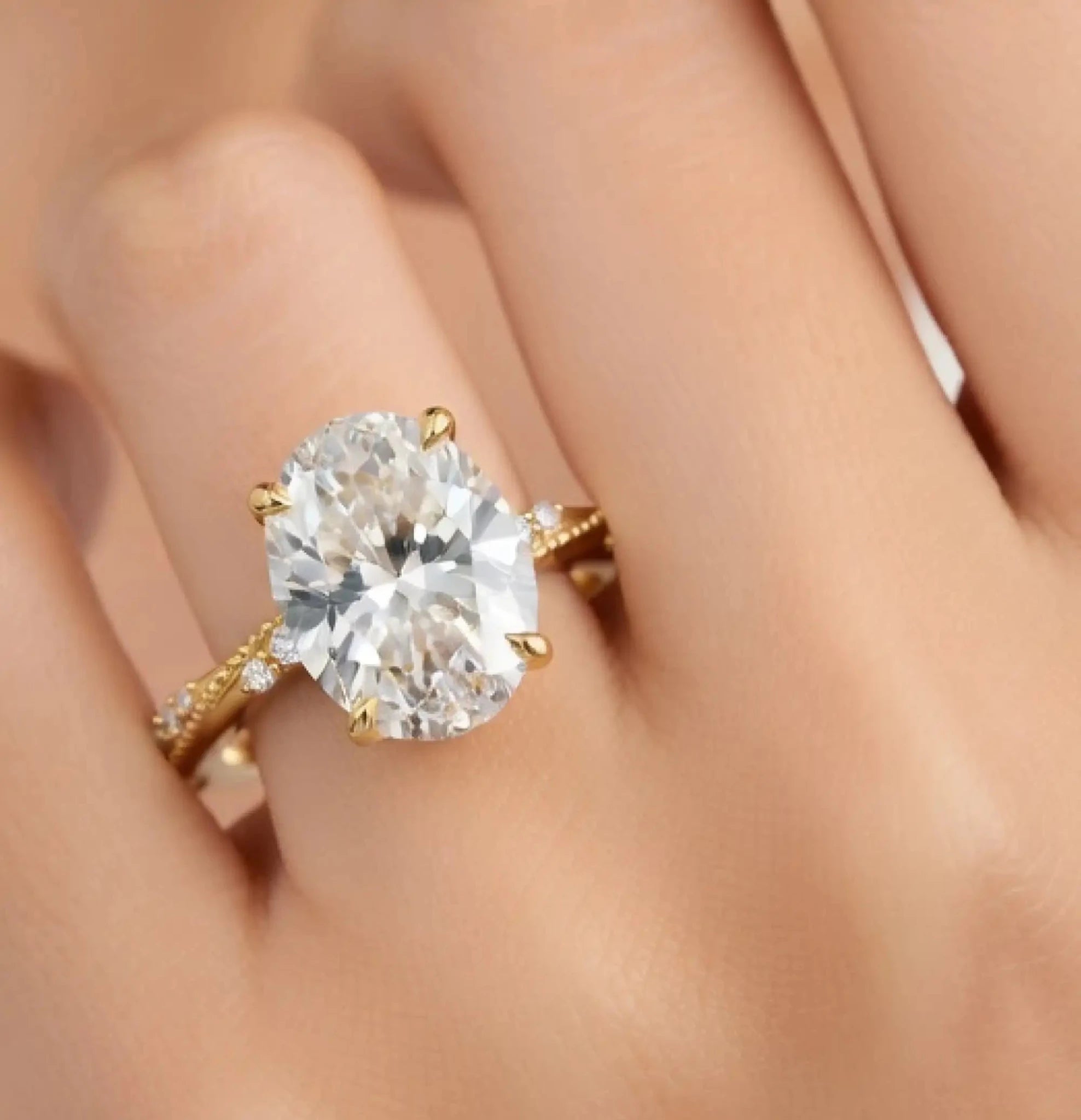 14K Gold Plated Royal Glow Oval Diamond Ring - MH ELEGANCE - 14K Gold Plated Royal Glow Oval Diamond Ring - Ring