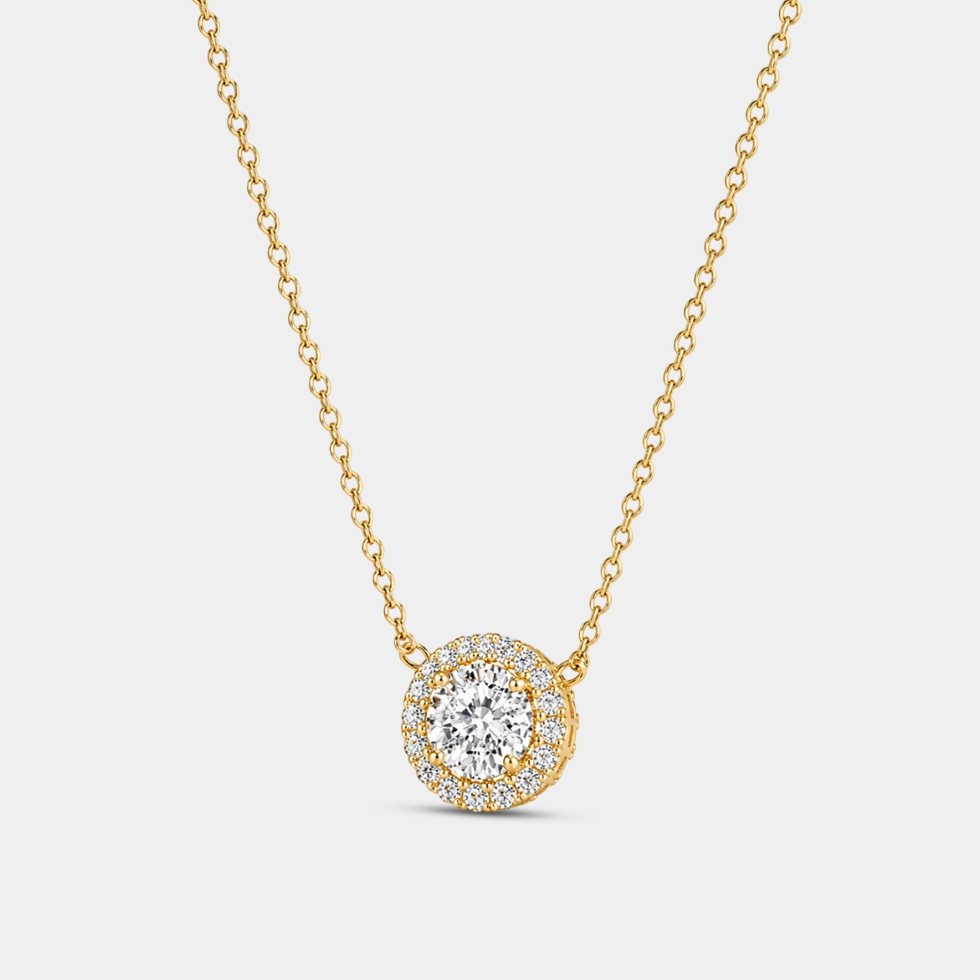 14K Gold Plated Solitaire CZ Necklace | Diamond Alternative | Single Stone – MH ELEGANCE - MH ELEGANCE - Luxury solitaire necklace 14K gold plating - Necklace