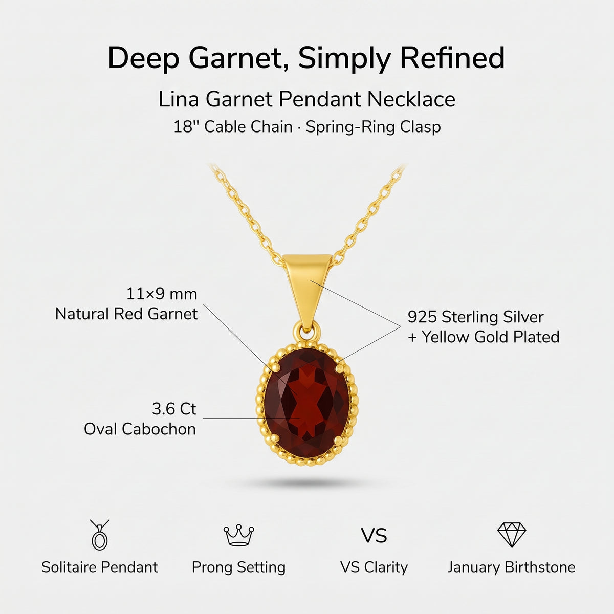 Collier pendentif ovale Lina Grenat