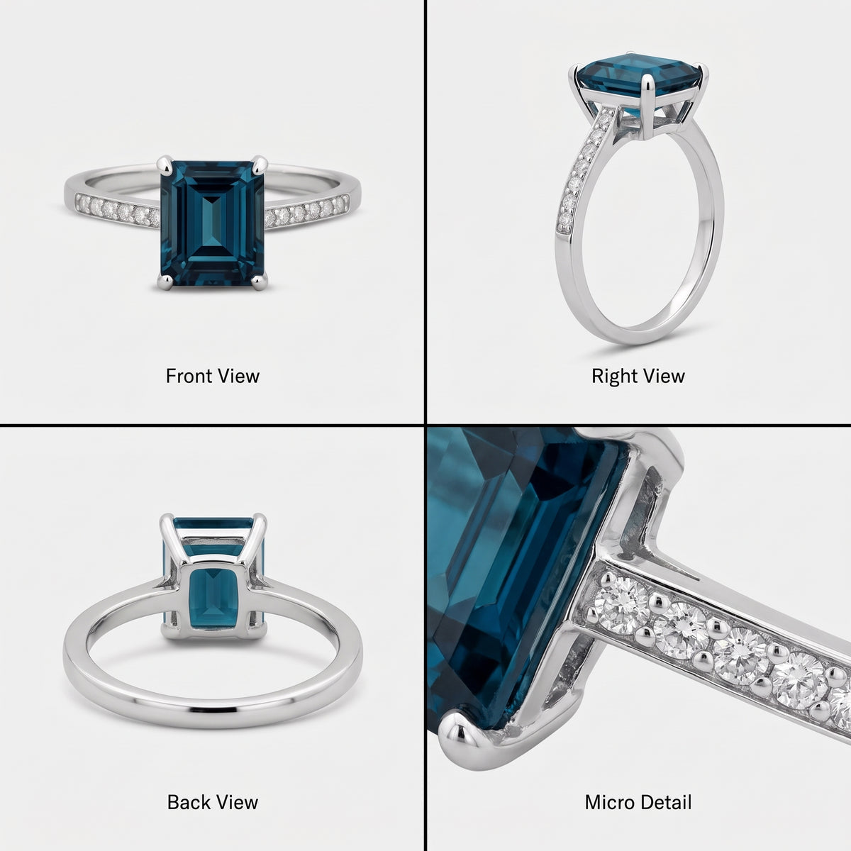 Bague de fiançailles auréole en moissanite bleu persan | Métal précieux