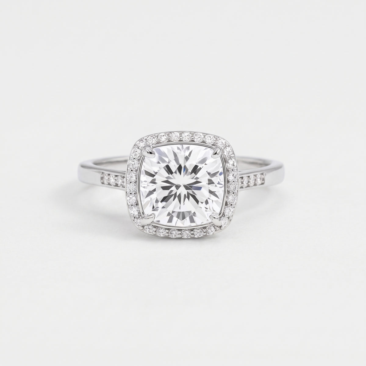 Cushion-Cut Moissanite Halo Ring – 8mm Sterling Silver April Birthstone Engagement Ring
