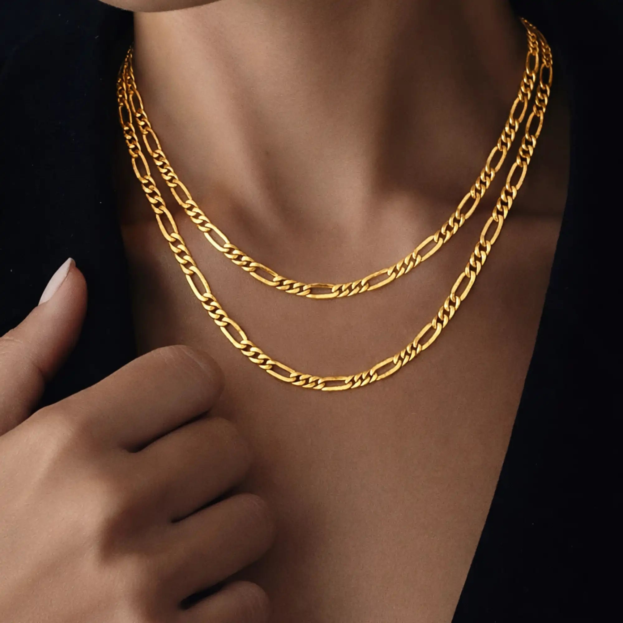 18K Gold Plated Sterling Silver Figaro Chain Necklace - MH ELEGANCE - 18K Gold Plated Sterling Silver Figaro Chain Necklace - Necklace