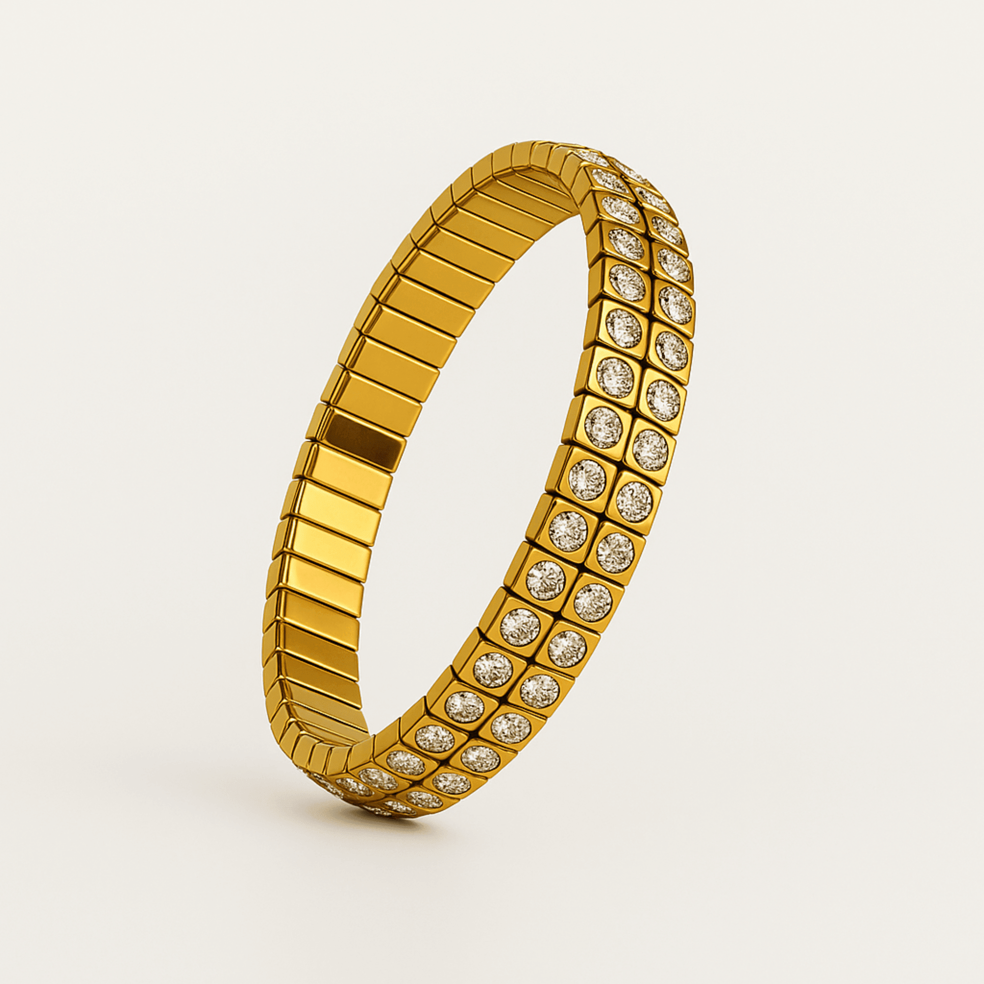 MH Elegance gold diamond bangle bracelet shown on model's wrist – stackable women's jewelry
