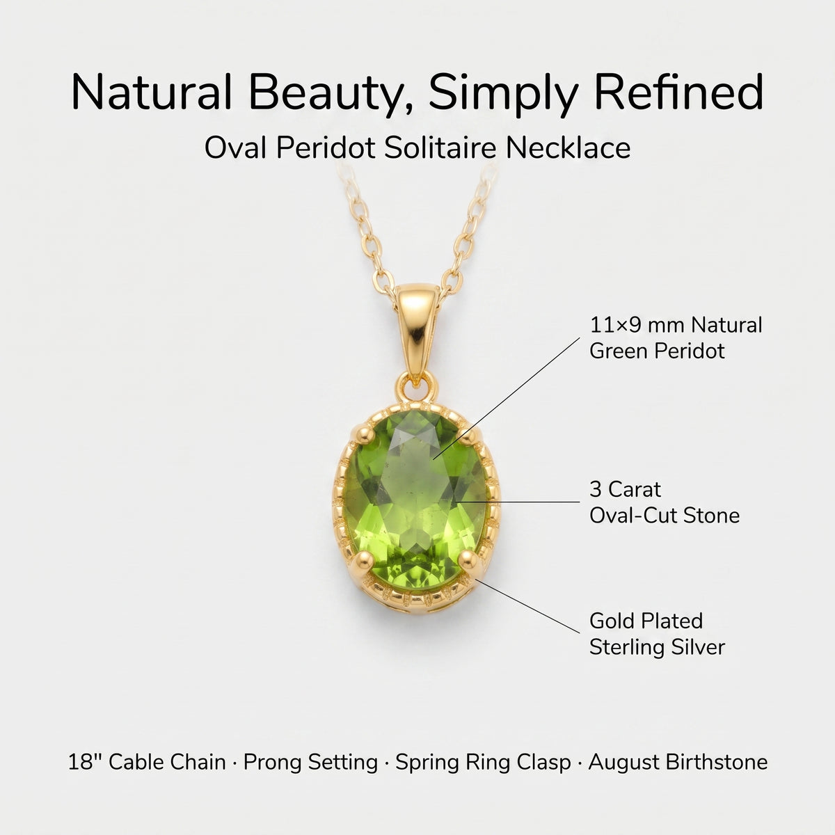 Collier pendentif solitaire péridot ovale