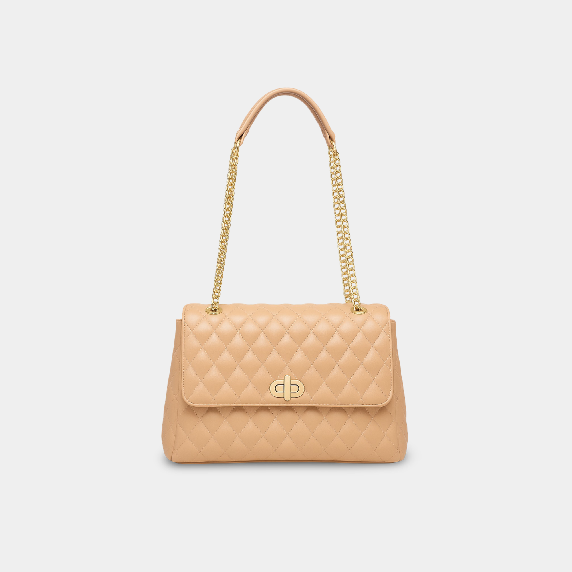 Almond Quilted Crossbody Bag