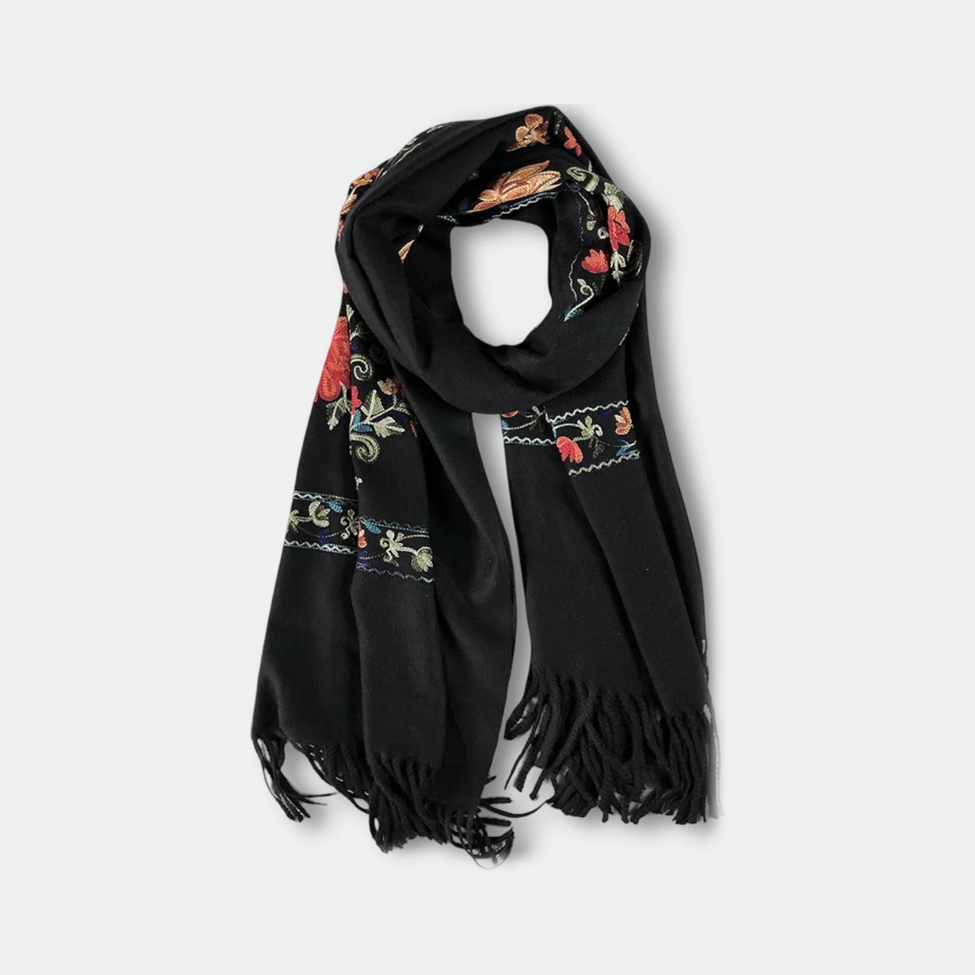 Embroidered Tassel Long Shawl