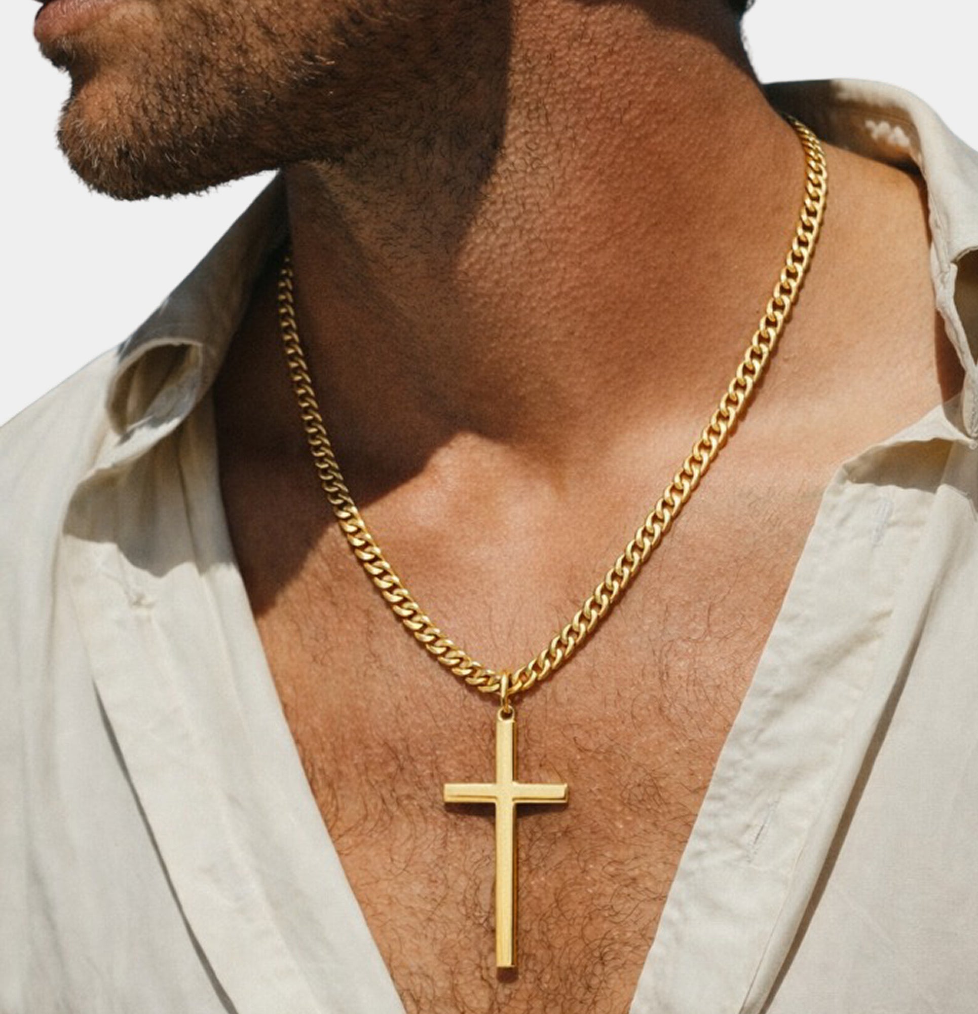 14K Gold Cuban Cross Dominion Edge Necklace