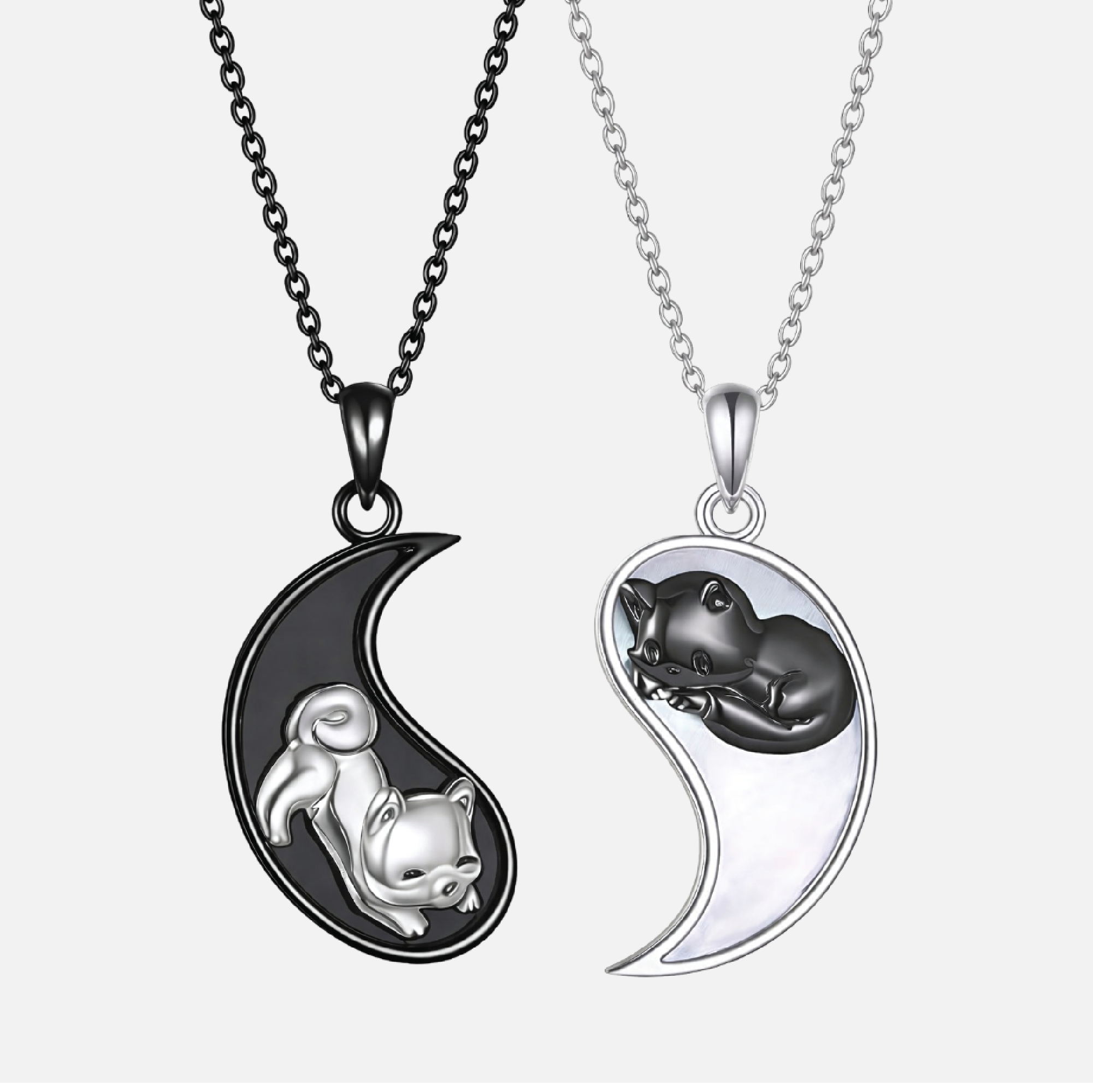 Sterling Silver Cat & Dog Couple Necklace
