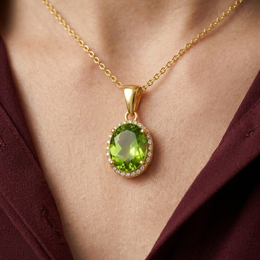 Collar con colgante solitario de peridoto ovalado