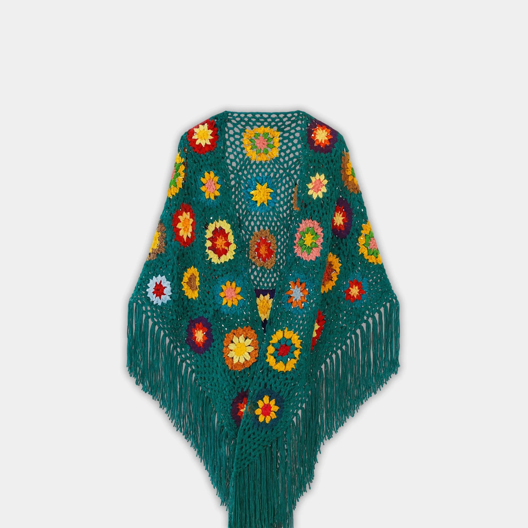 Handmade Crochet Fringed Poncho Cape