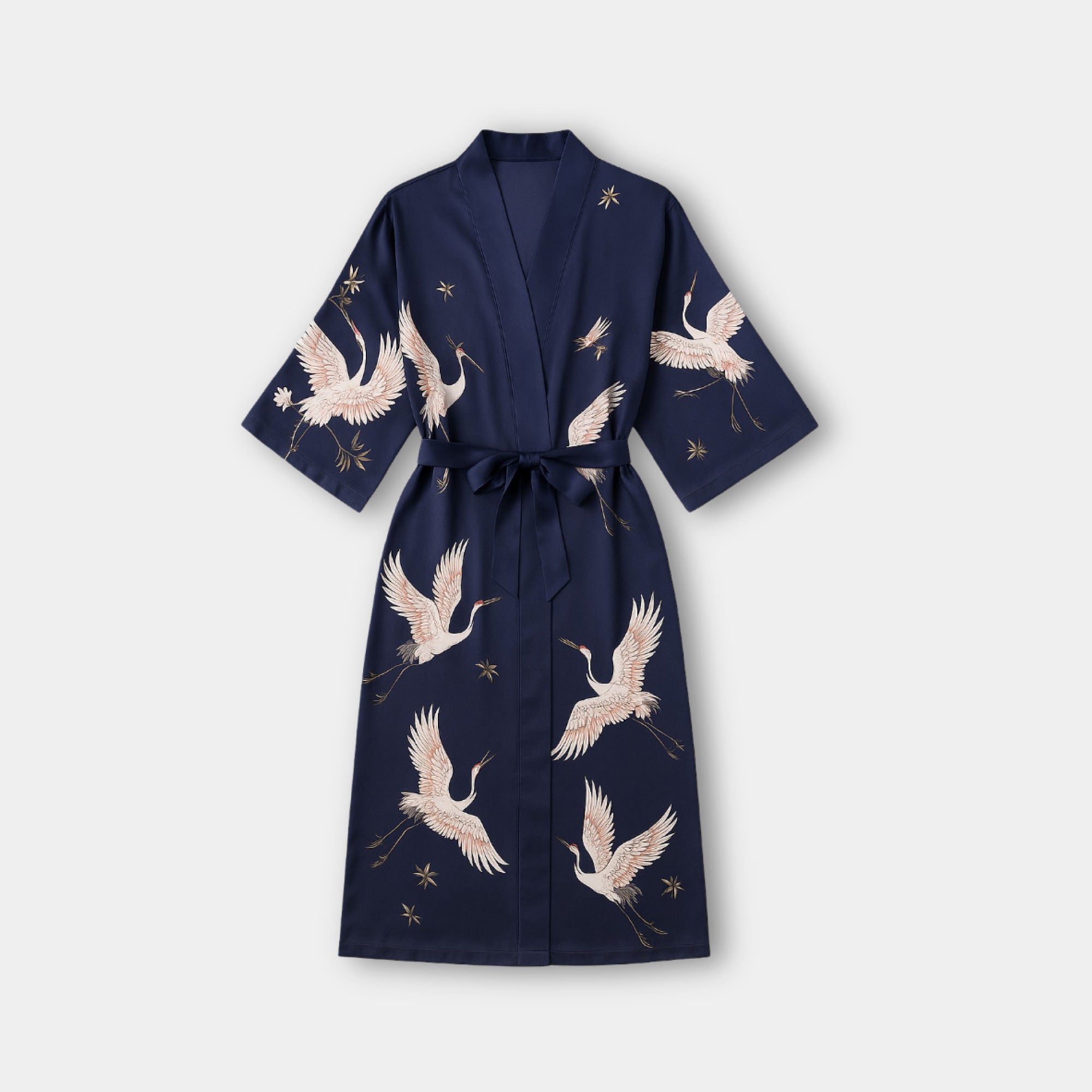 Navy Long Satin Robe