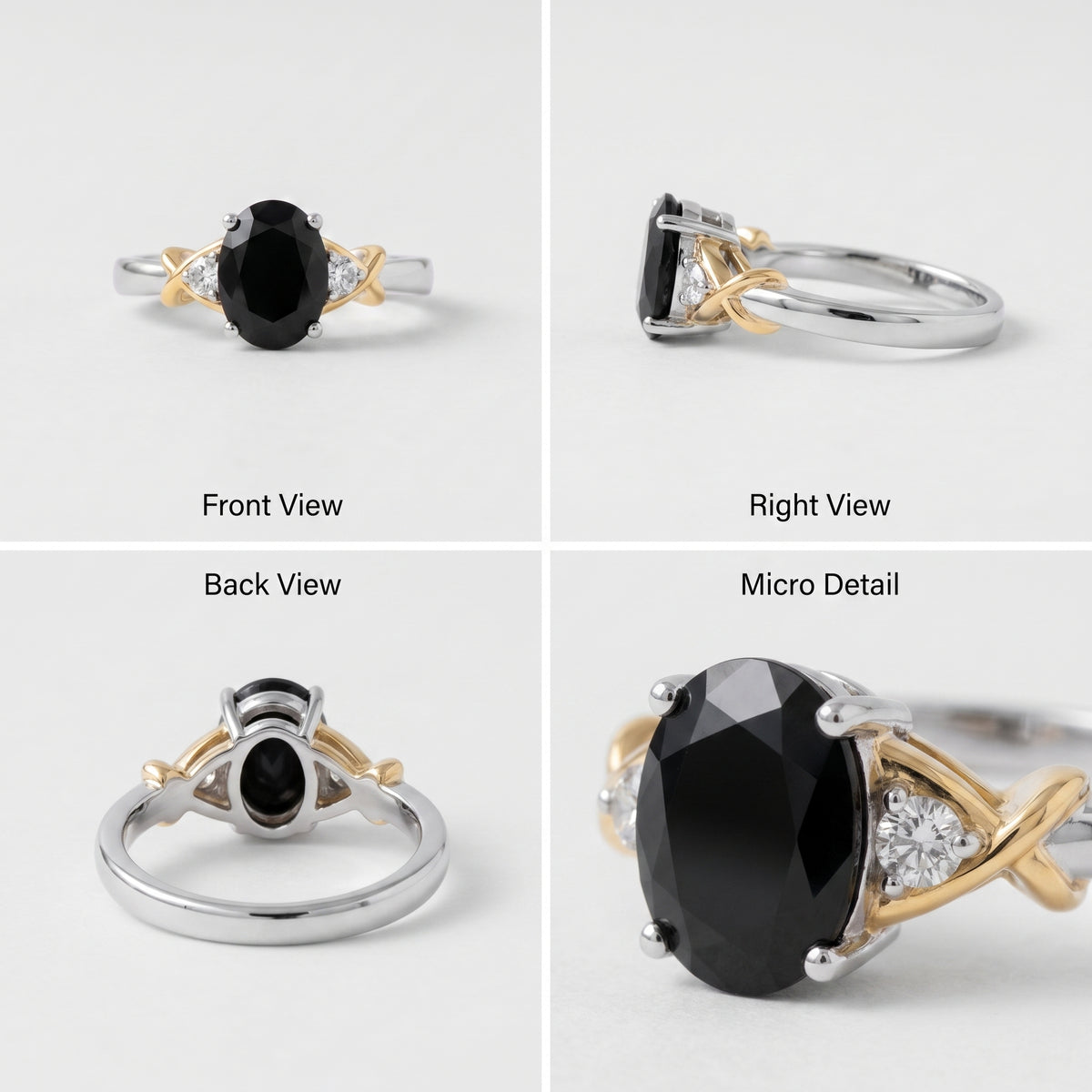Bague croisée en onyx ovale et diamants
