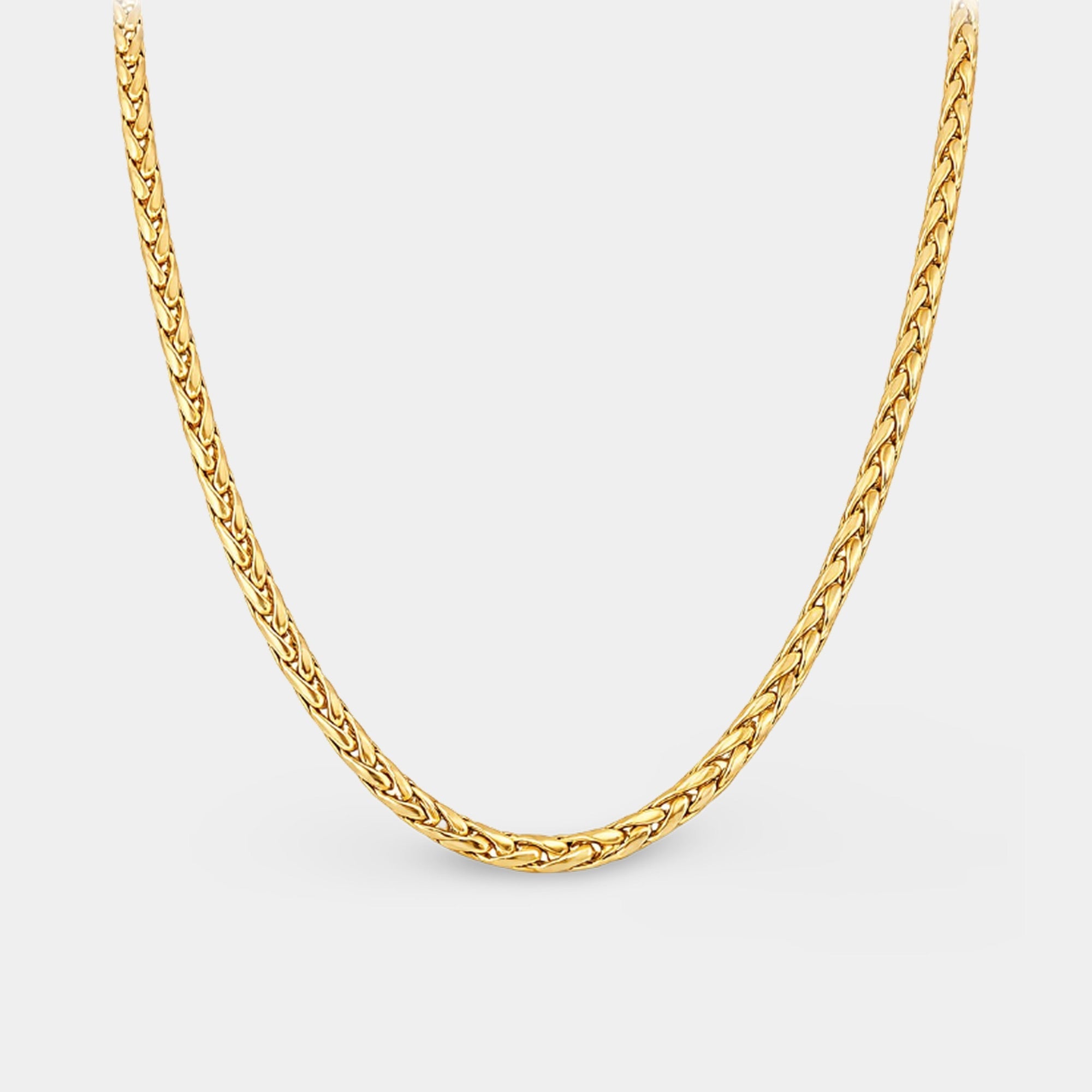 24K gold plated basket weave chain necklace for men by MH Elegance, full chain laid flat