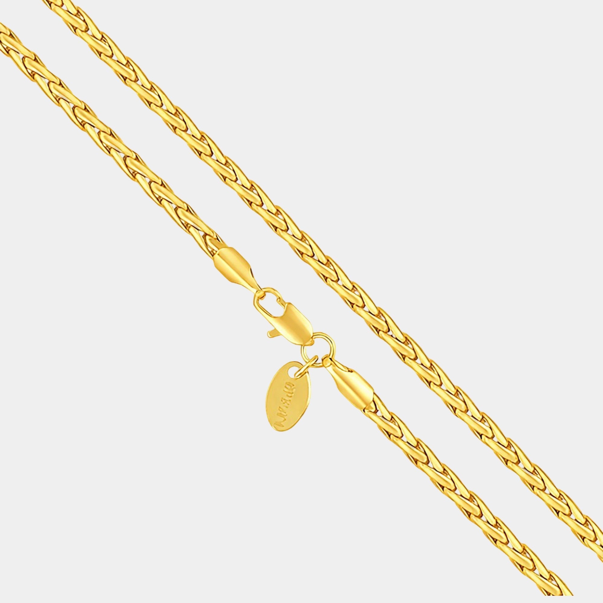Lobster clasp on the MH Elegance men's 24K gold plated weave chain necklace