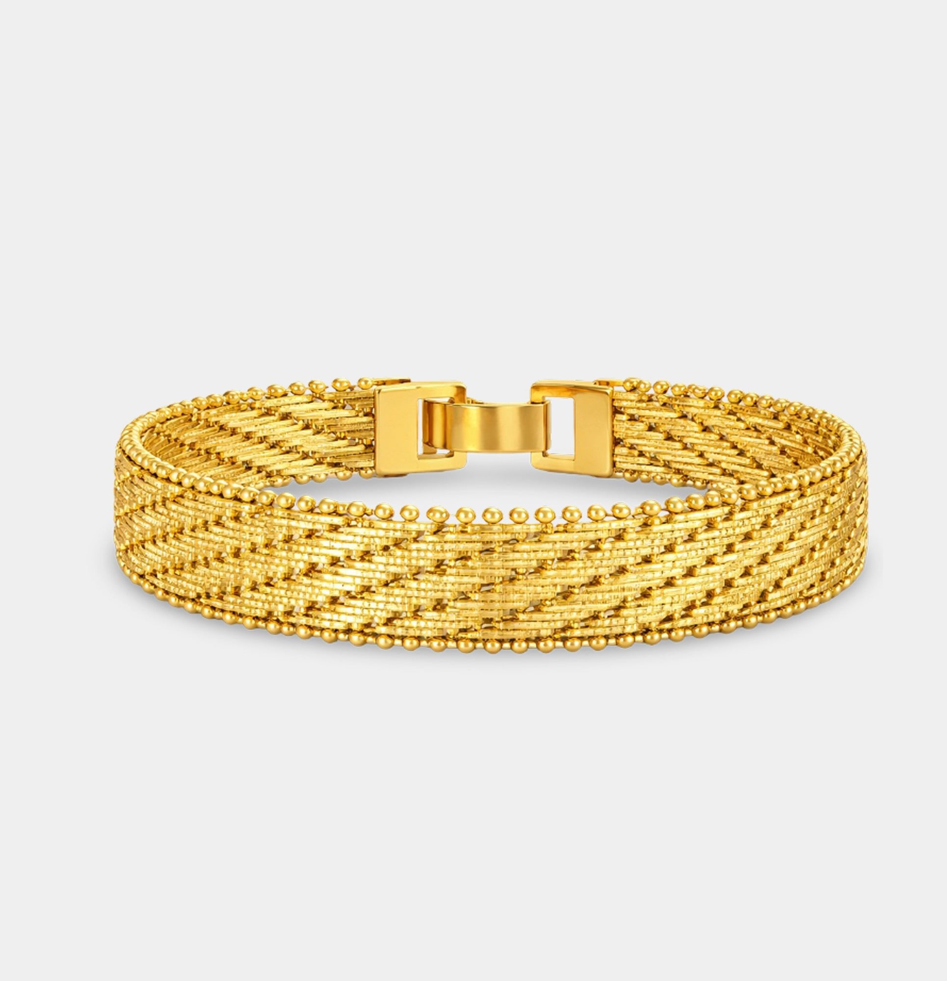 24K Gold Plated Basket Weave Bracelet - MH ELEGANCE - 24K Gold Plated Basket Weave Bracelet - bracelet