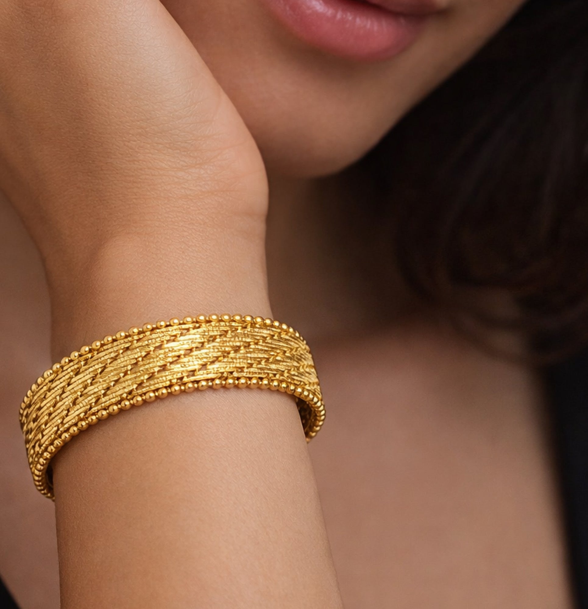 24K Gold Plated Basket Weave Bracelet - MH ELEGANCE - 24K Gold Plated Basket Weave Bracelet - bracelet