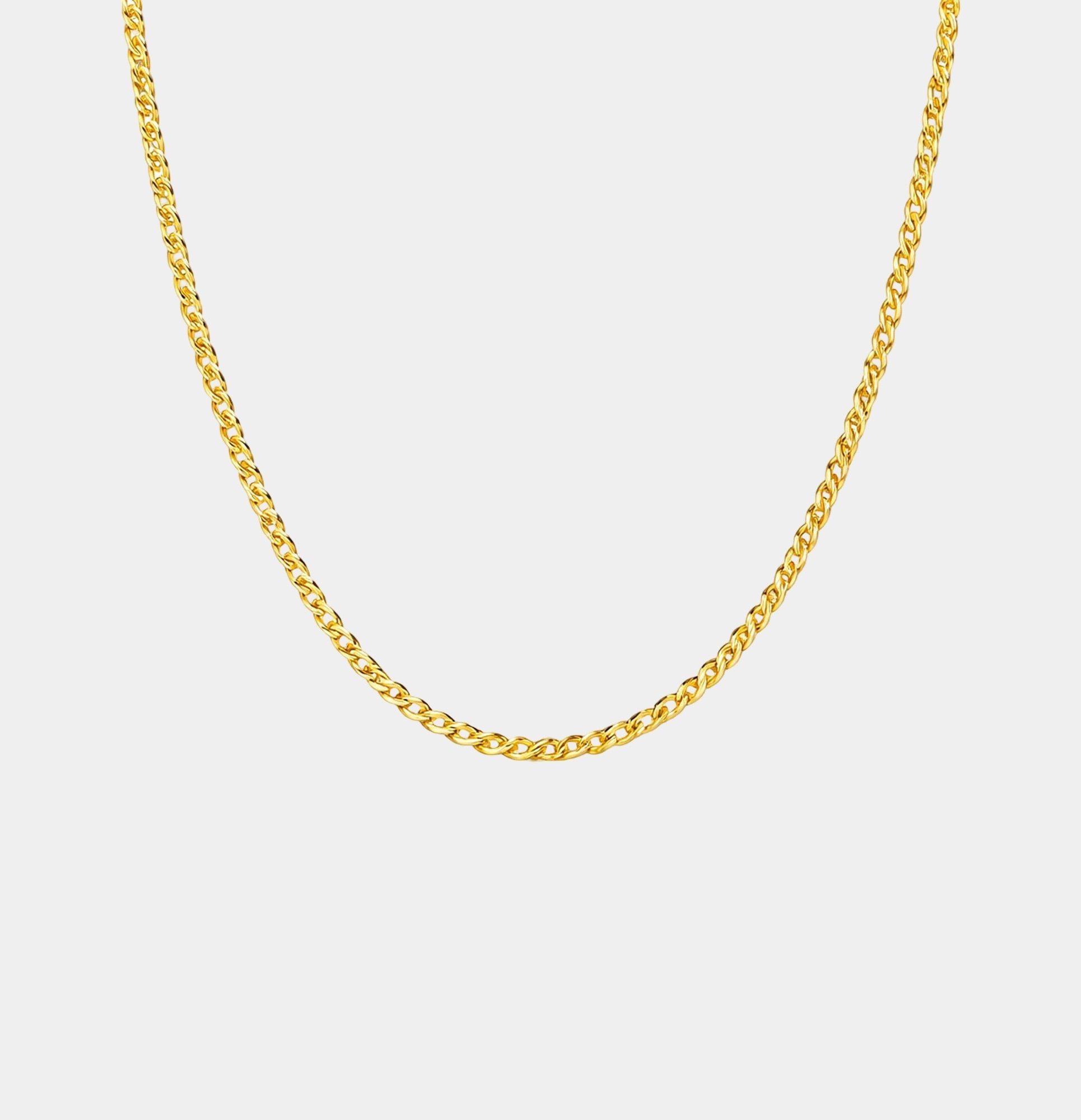 24K gold plated serpentine chain necklace by MH Elegance, full flat chain laid out
