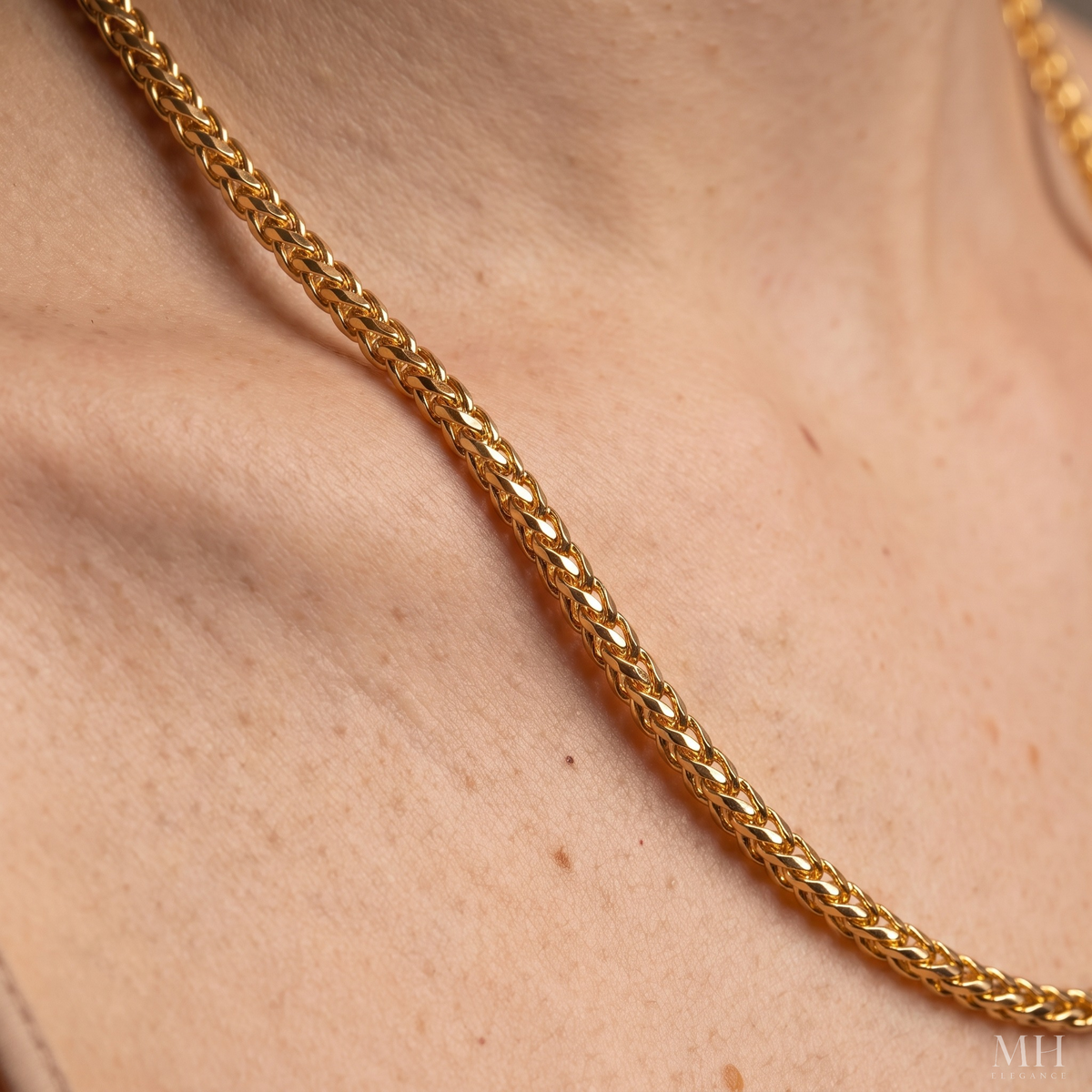 24K Gold Plated Weave Chain Necklace for Men | 3mm Wheat Chain – MH Elegance