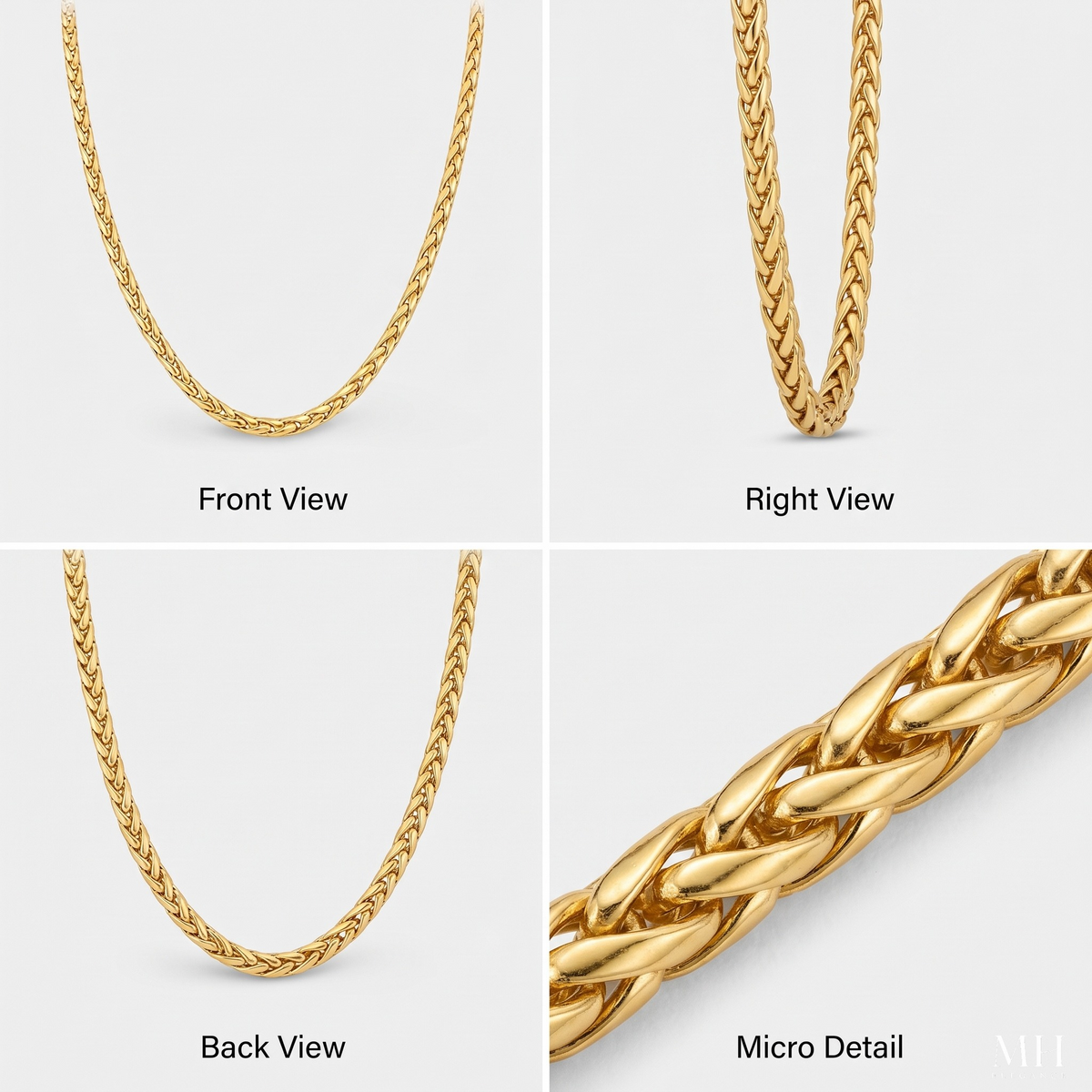 24K Gold Plated Weave Chain Necklace for Men | 3mm Wheat Chain – MH Elegance