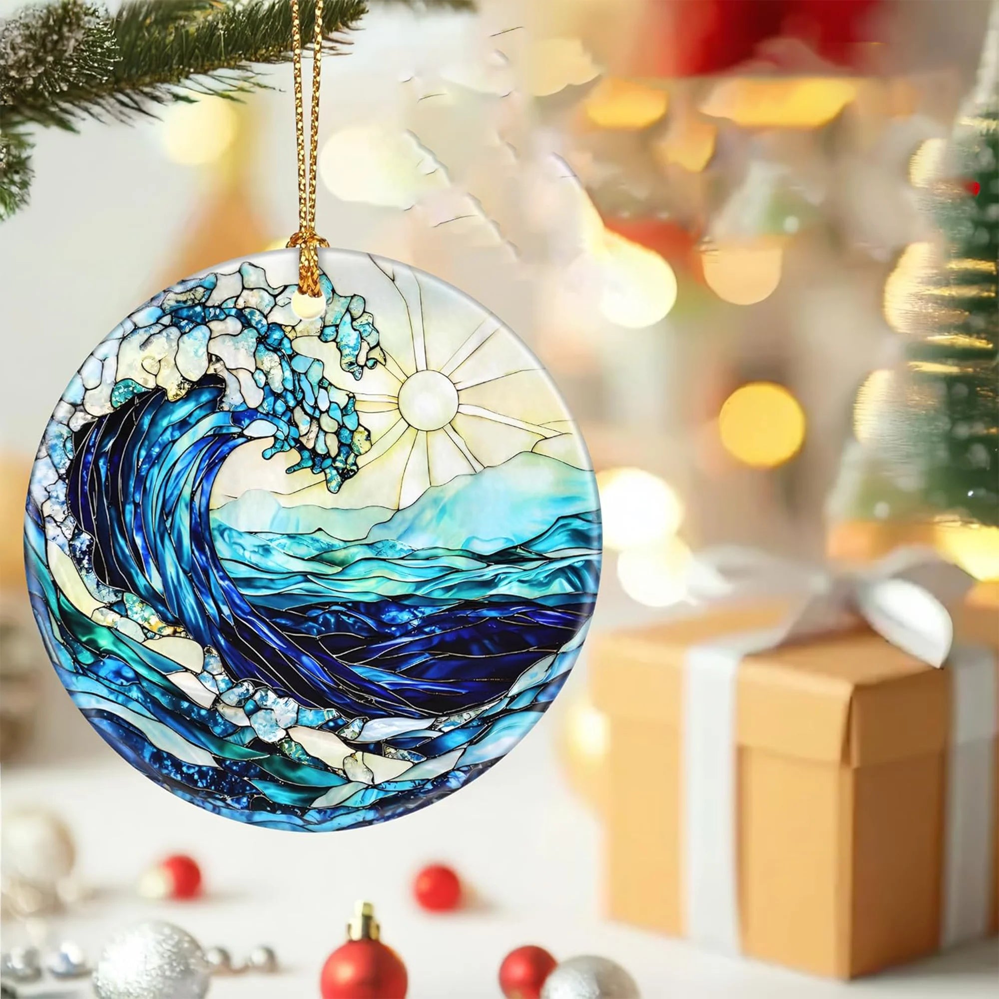 Ocean Waves Ceramic Christmas Ornament