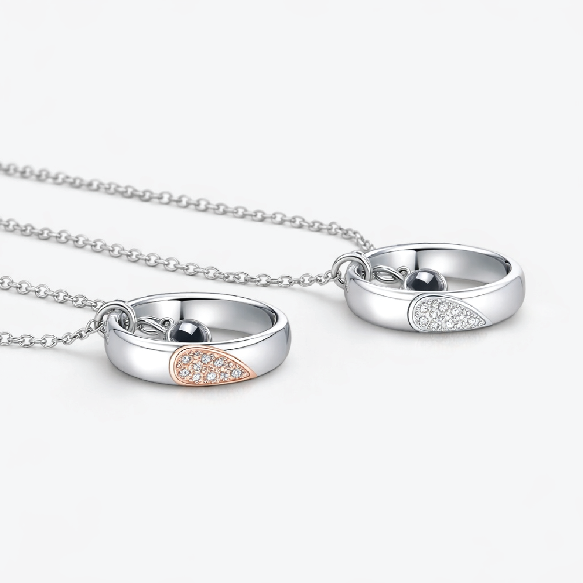 Sterling Silver Couple Projection Necklace Set