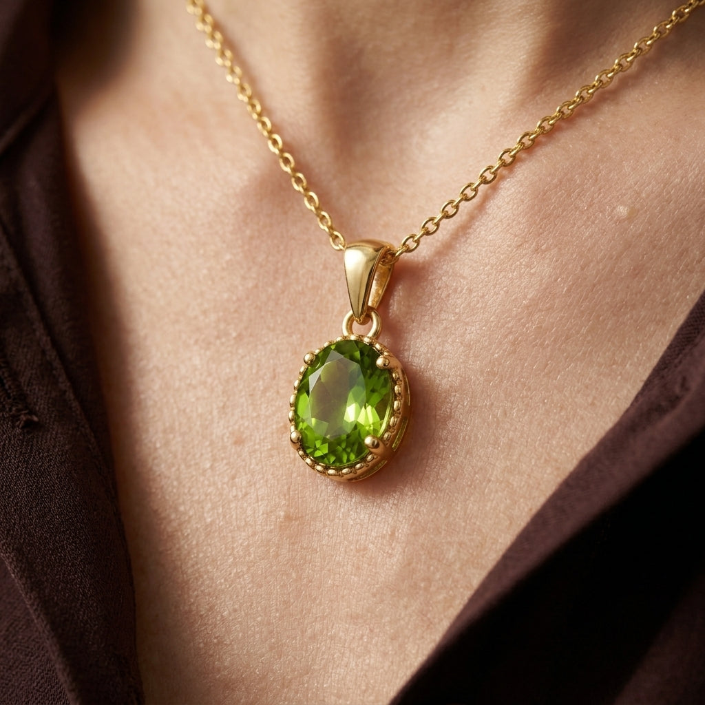 Collier pendentif solitaire péridot ovale