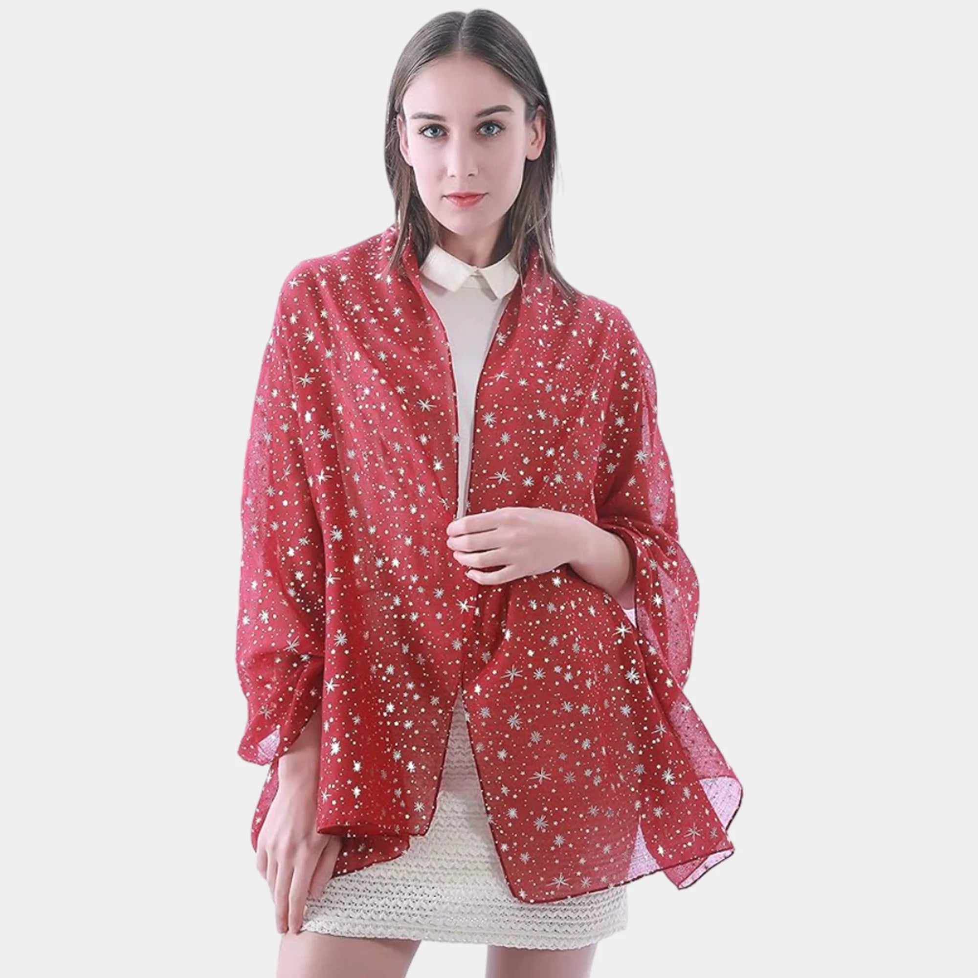 Shimmer Foil Star Print Scarf