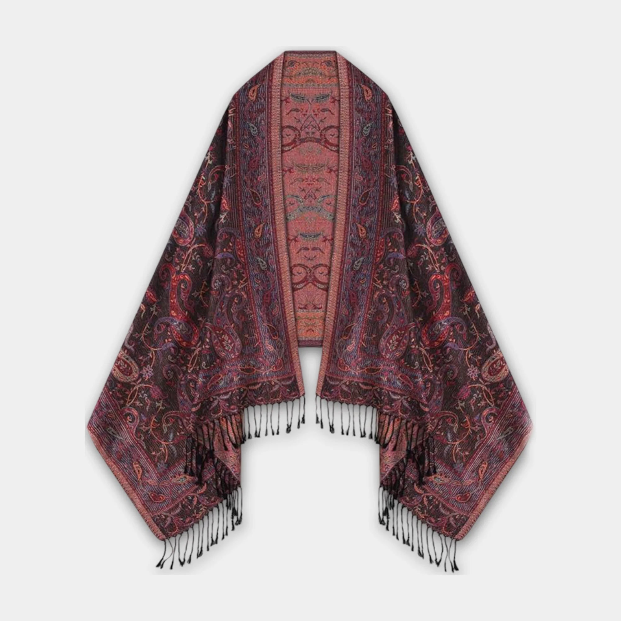 Black Pink Paisley Pashmina Shawl