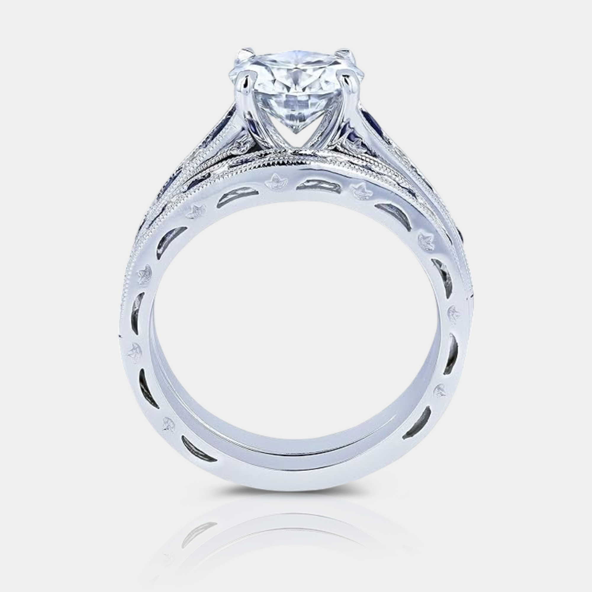 Forever One Moissanite & Sapphire Bridal Set - MH ELEGANCE