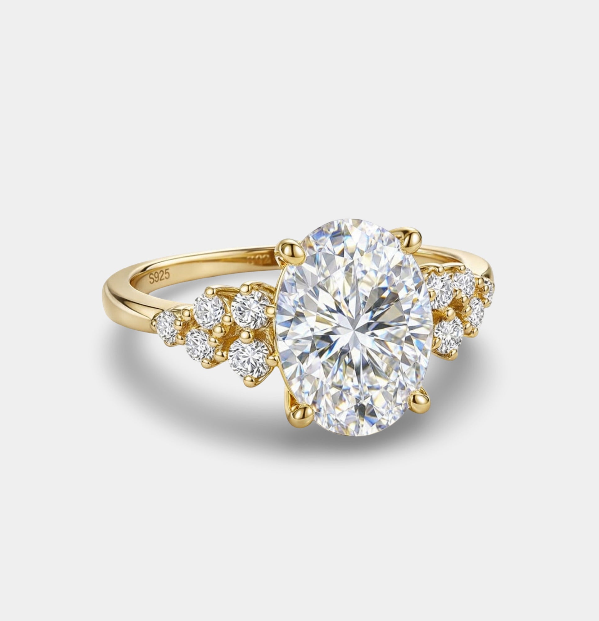 Bague de fiançailles plaquée or 14 carats en argent sterling avec taille ovale