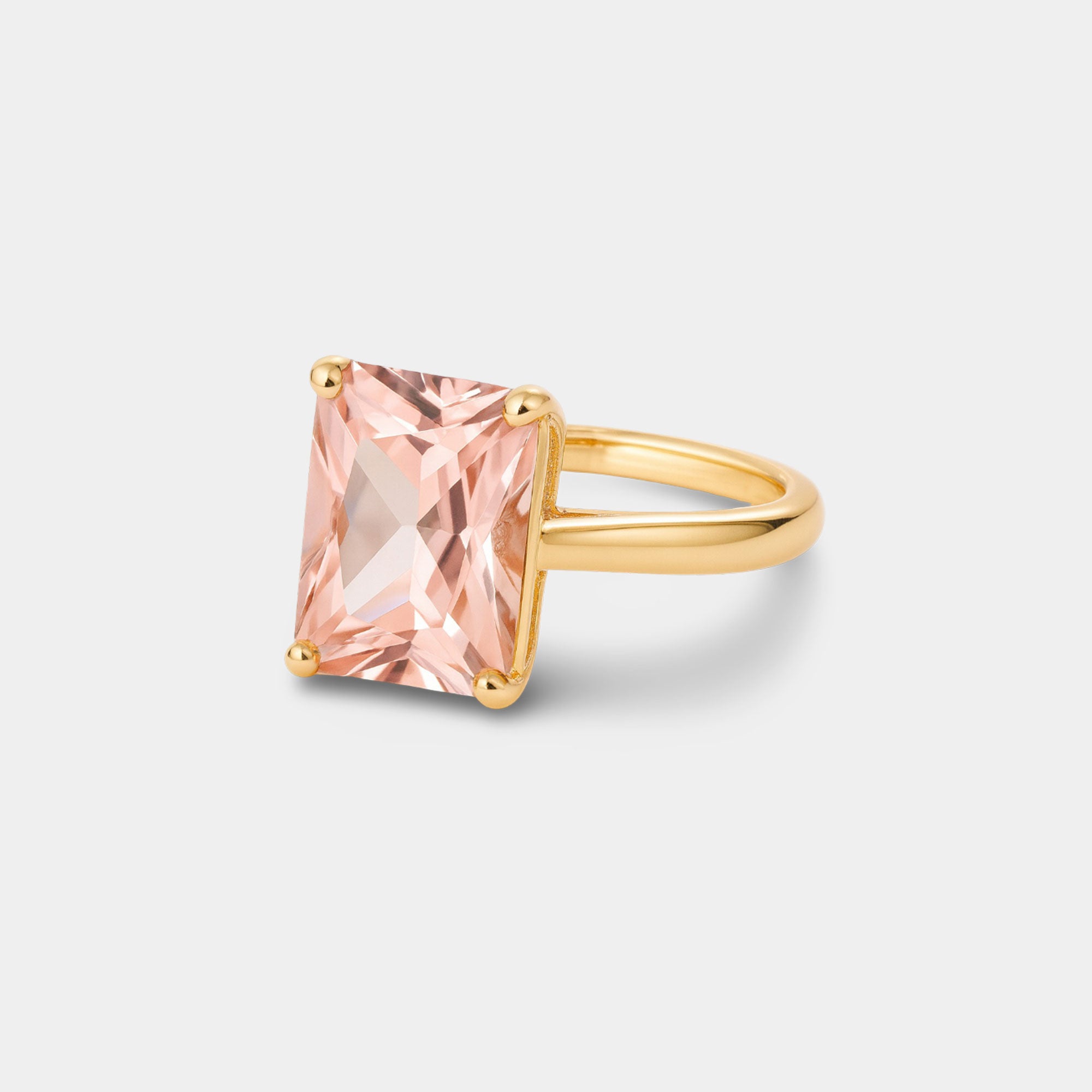 Emerald-Cut Nano Morganite Solitaire Ring - MH ELEGANCE