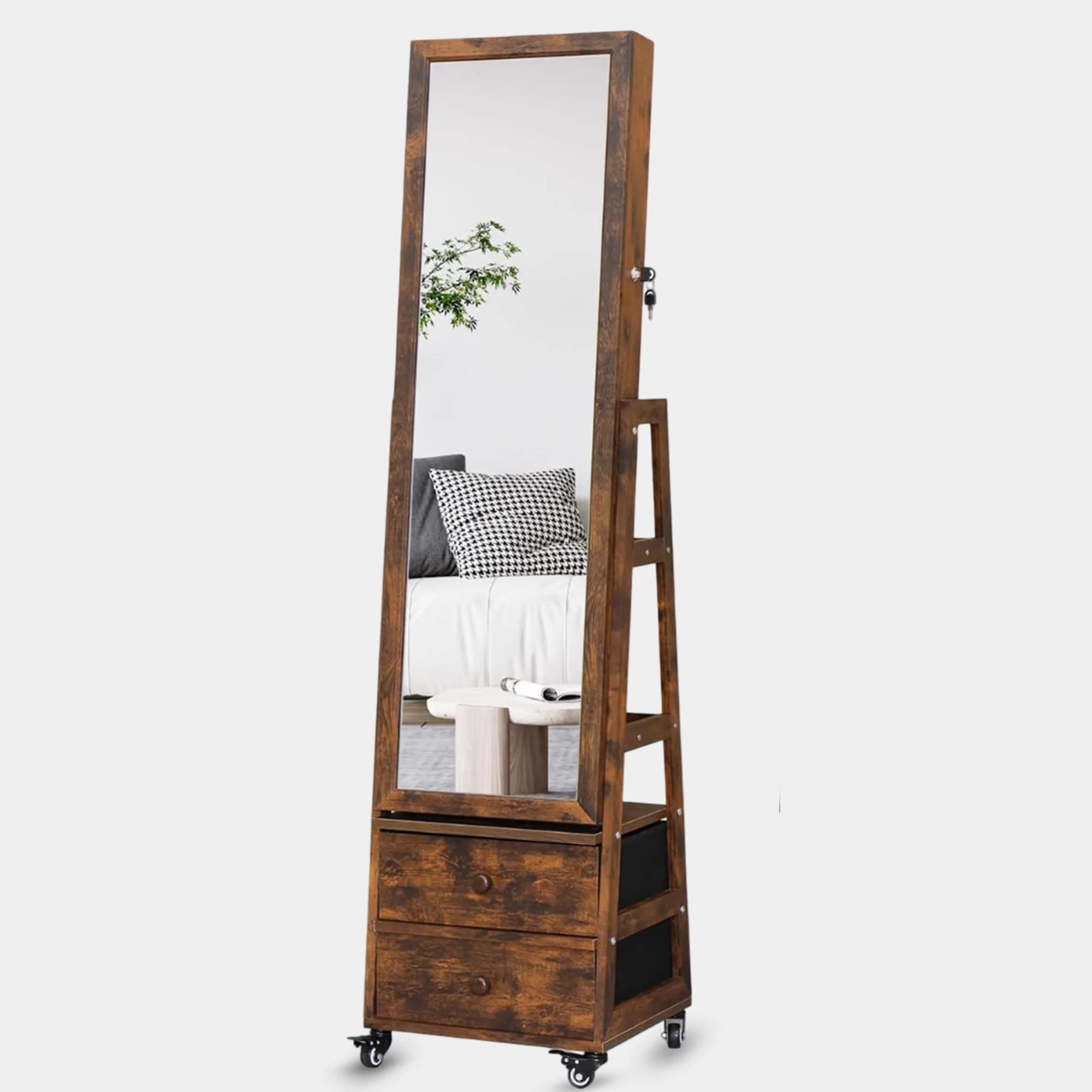 4 in 1 Rustic Brown Rotating Jewelry Cabinet