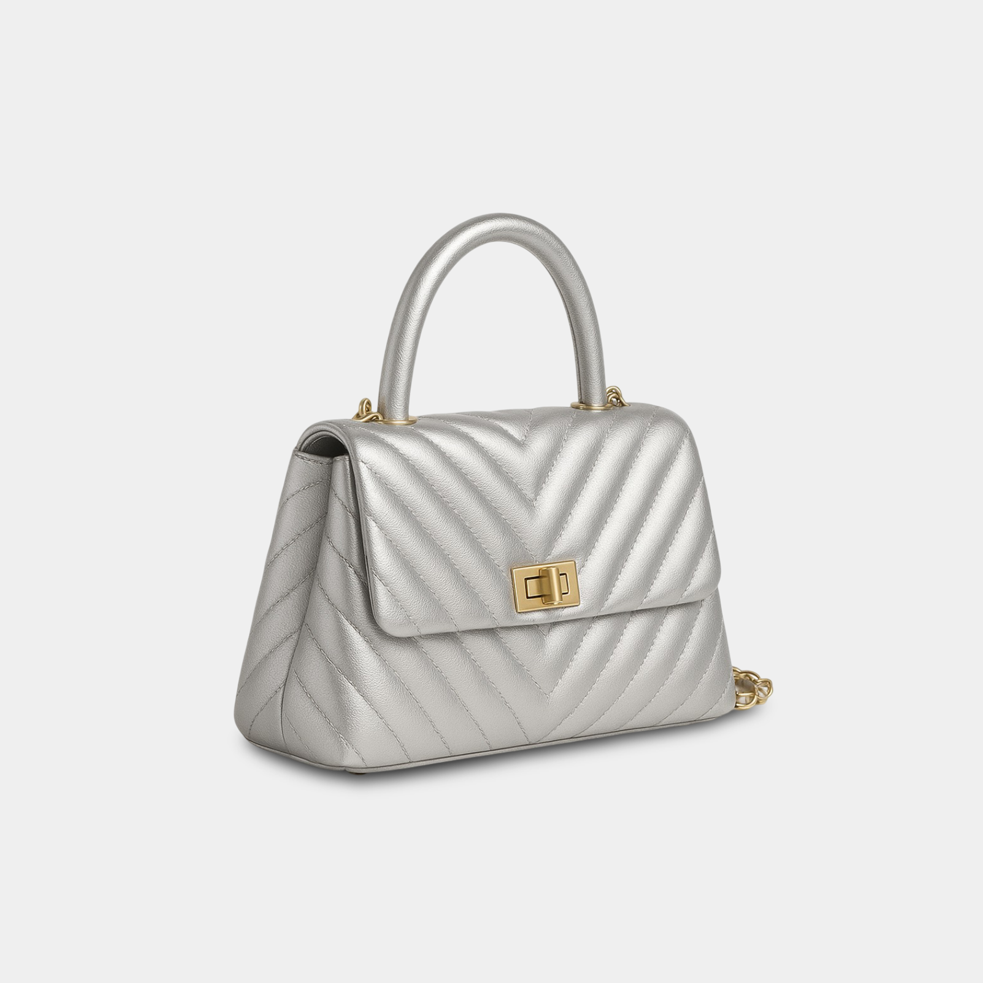 Silver Quilted Crossbody Bag