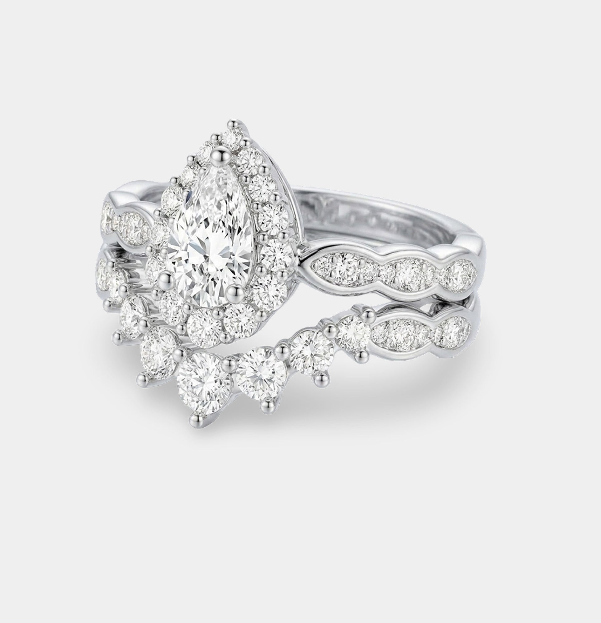 Eternal Teardrop Halo Bridal Ring Set