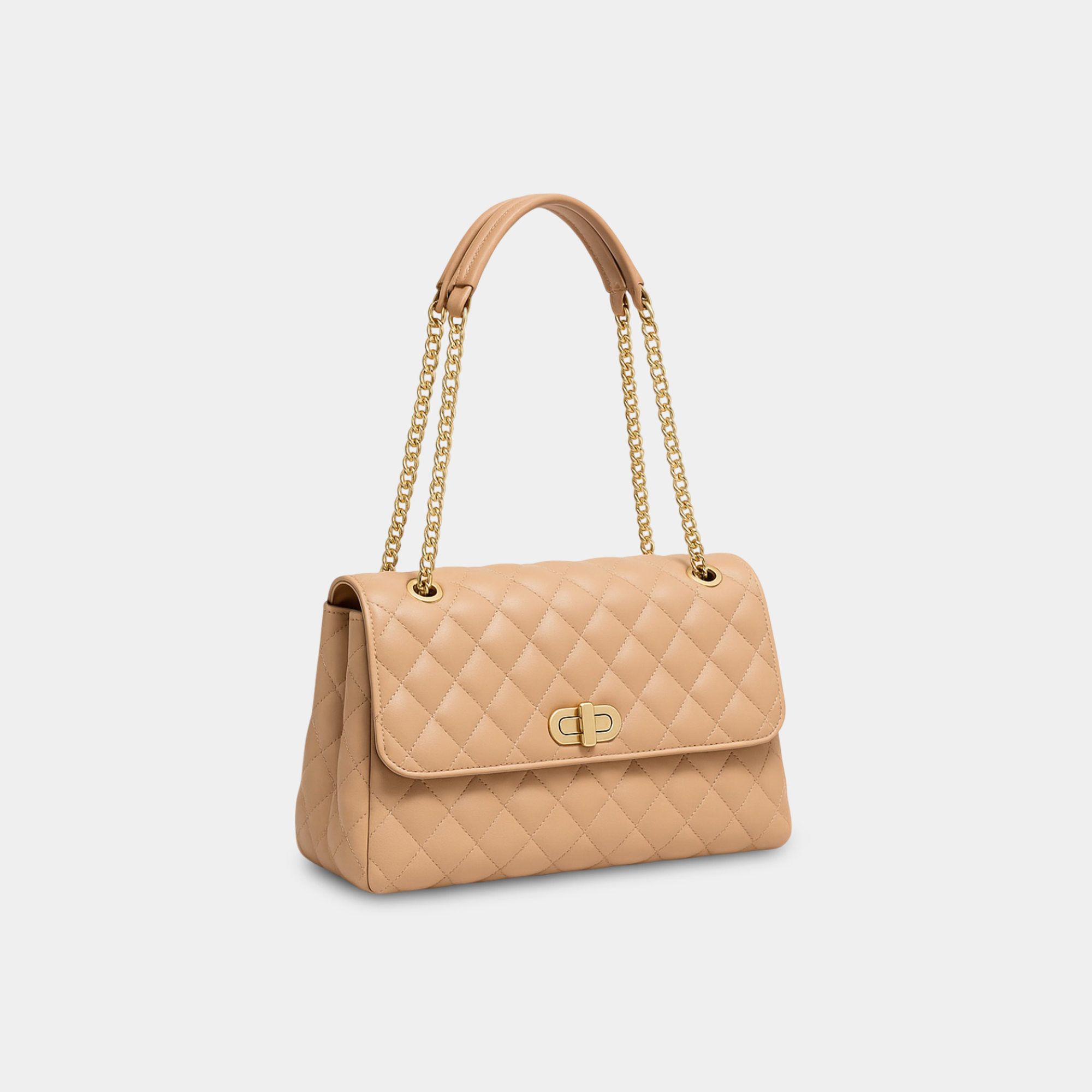 Almond Quilted Crossbody Bag
